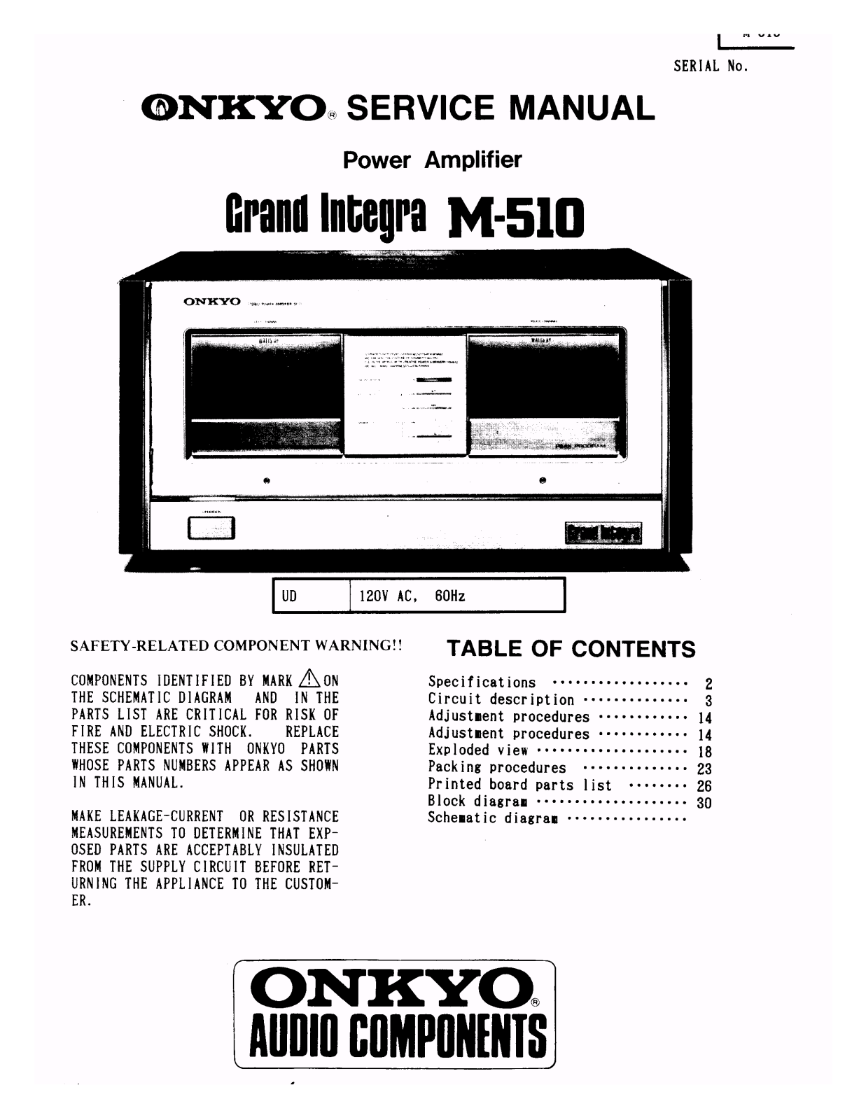 Onkyo Grand Integra M-510, M-510 Service manual