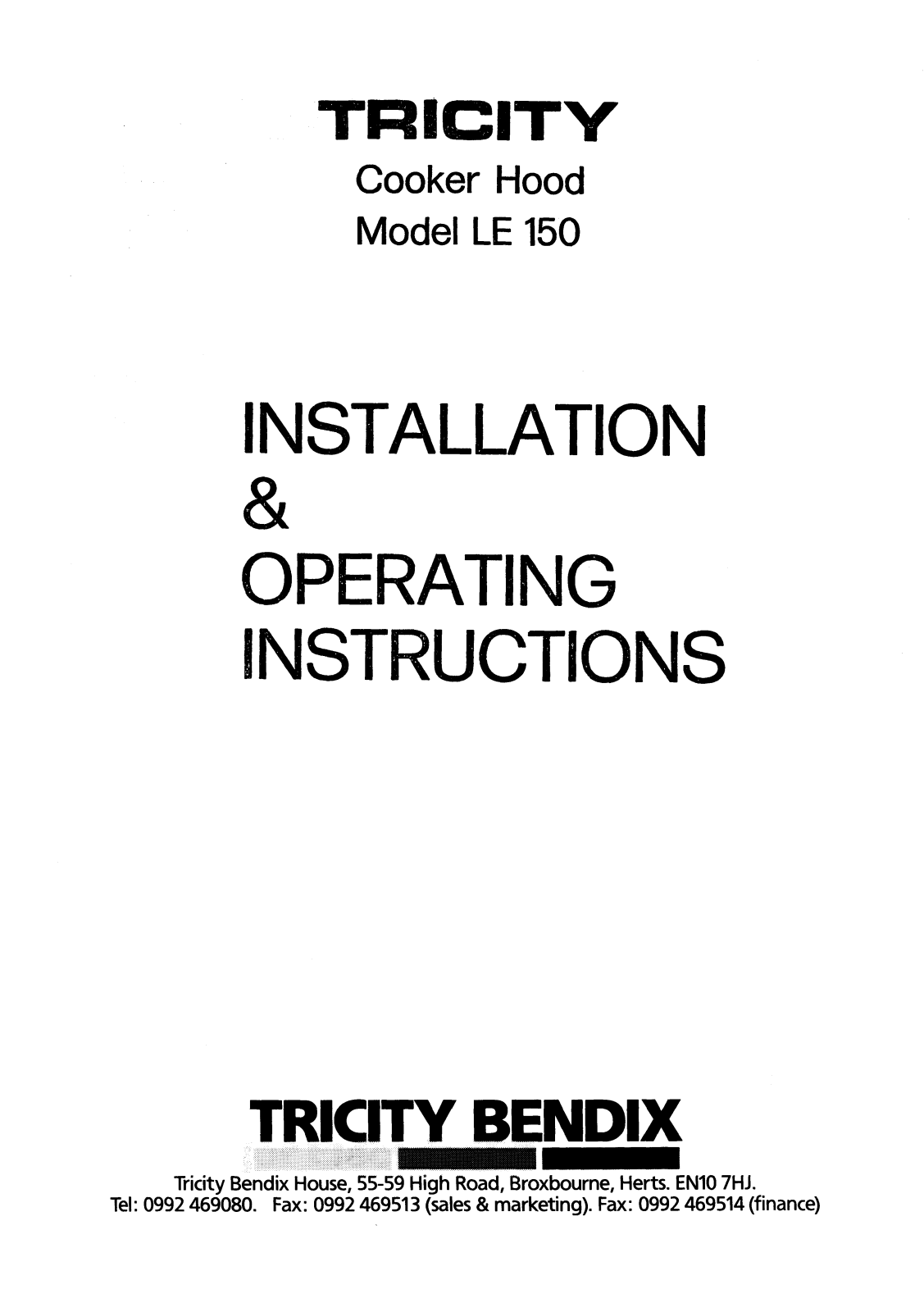 Tricity Bendix LE 150 User Manual