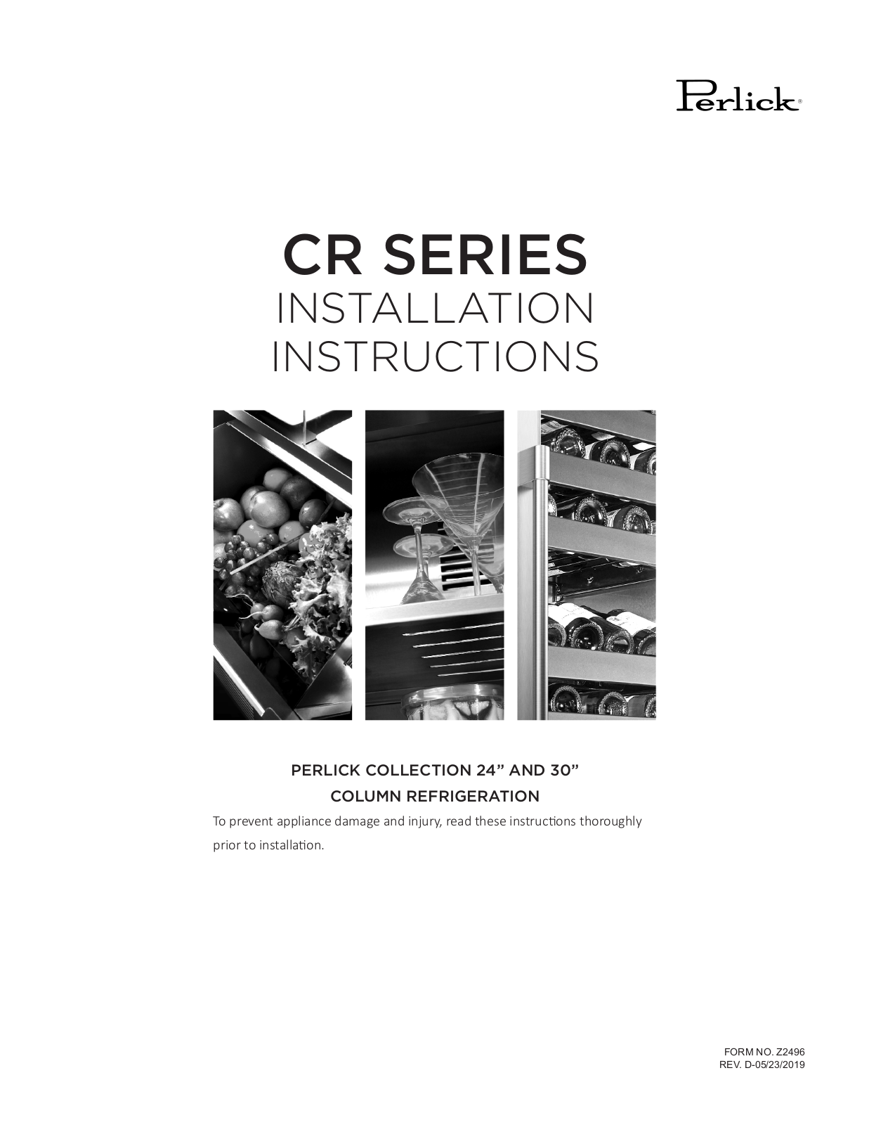 Perlick CR30R12R Installation manual