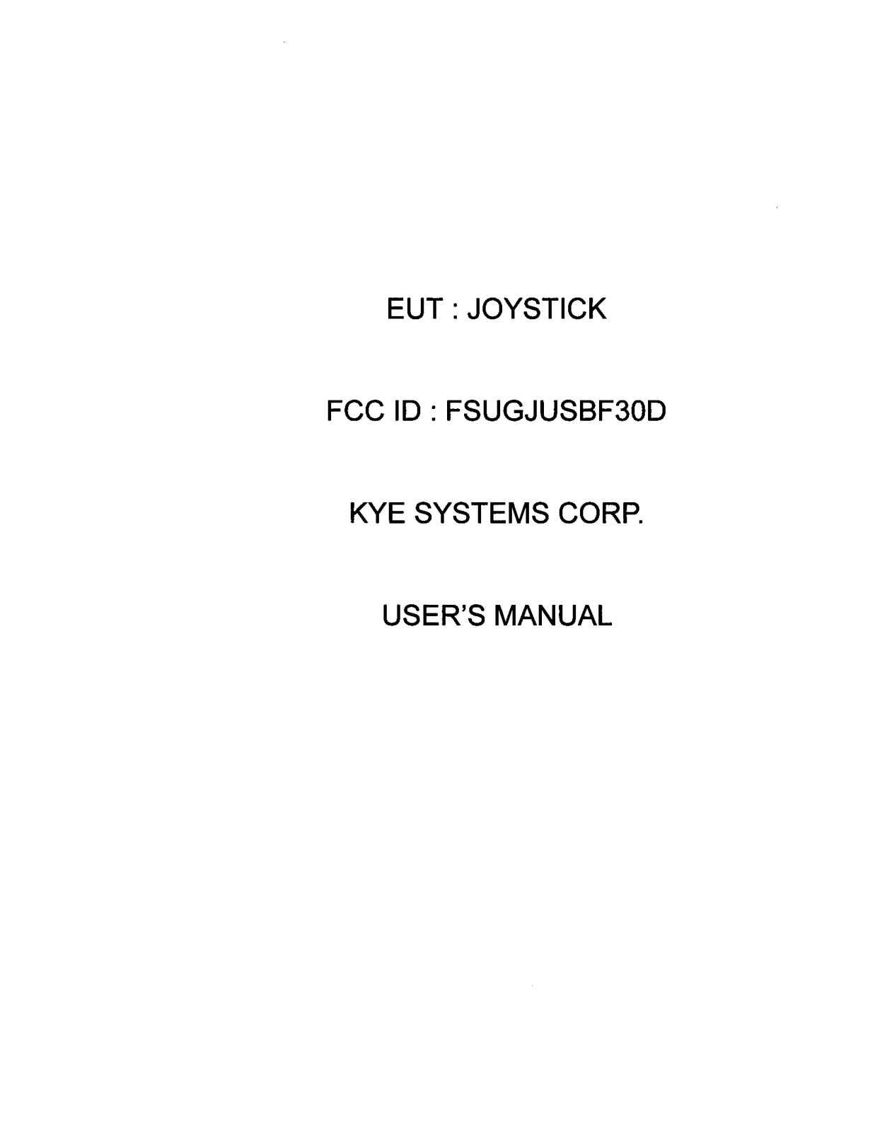 KYE SYSTEMS GJUSBF30D User Manual