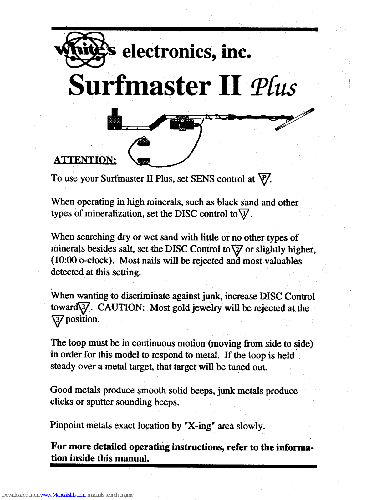 White’s Electronics Surfmaster II Plus User Manual