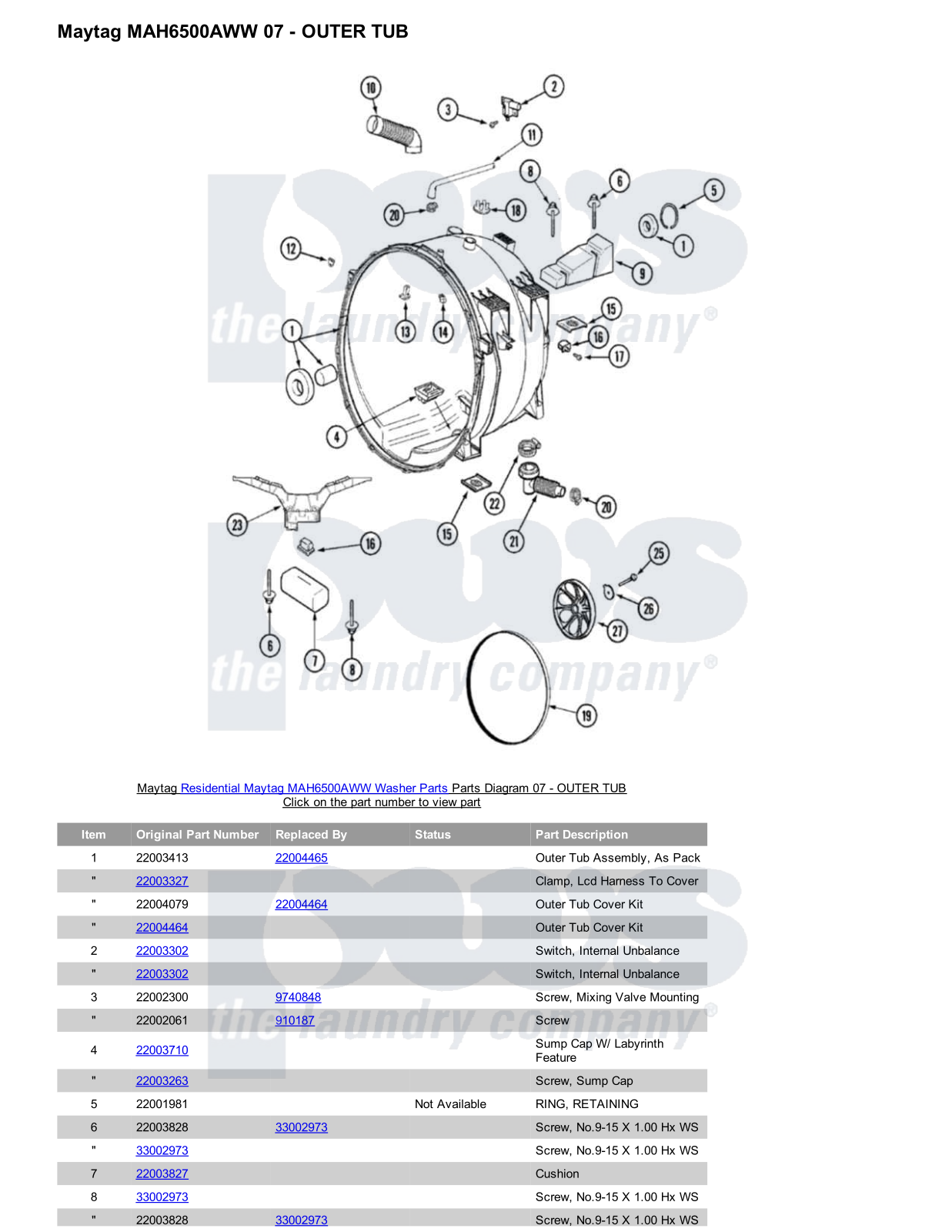 Maytag MAH6500AWW Parts Diagram