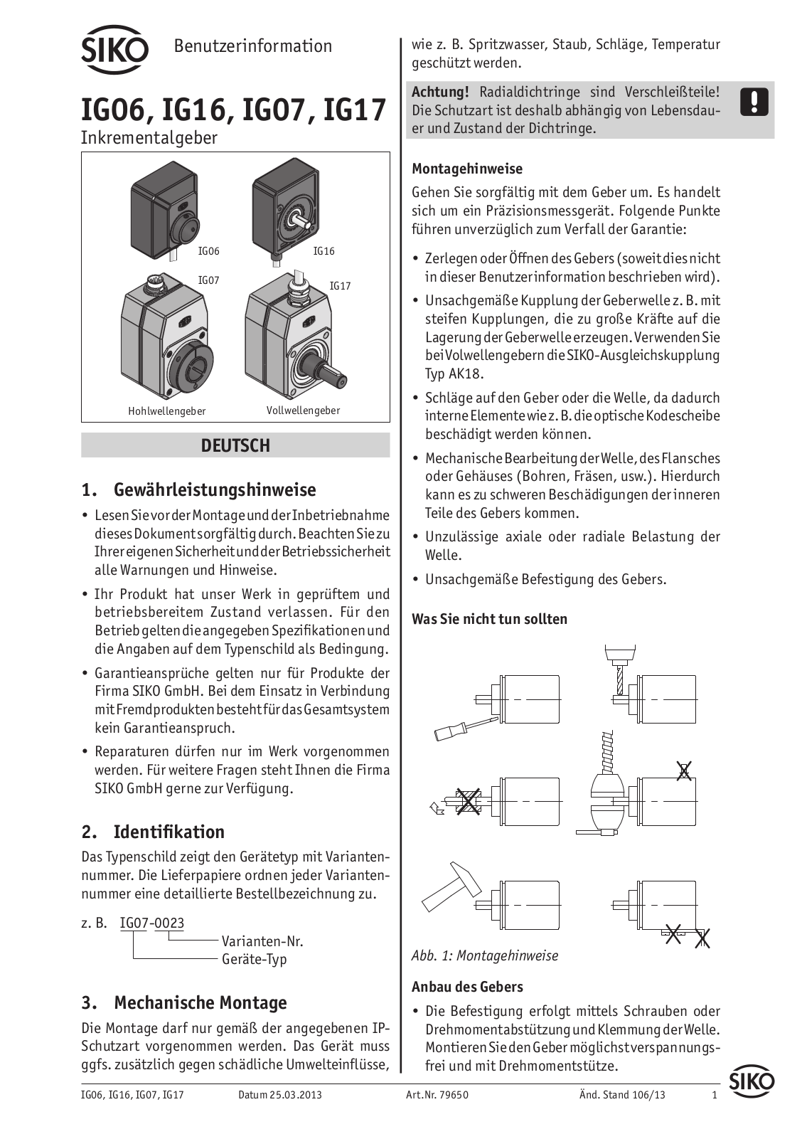 Siko IG16, IG06, IG17, IG07 User Information - ManualMachine.com