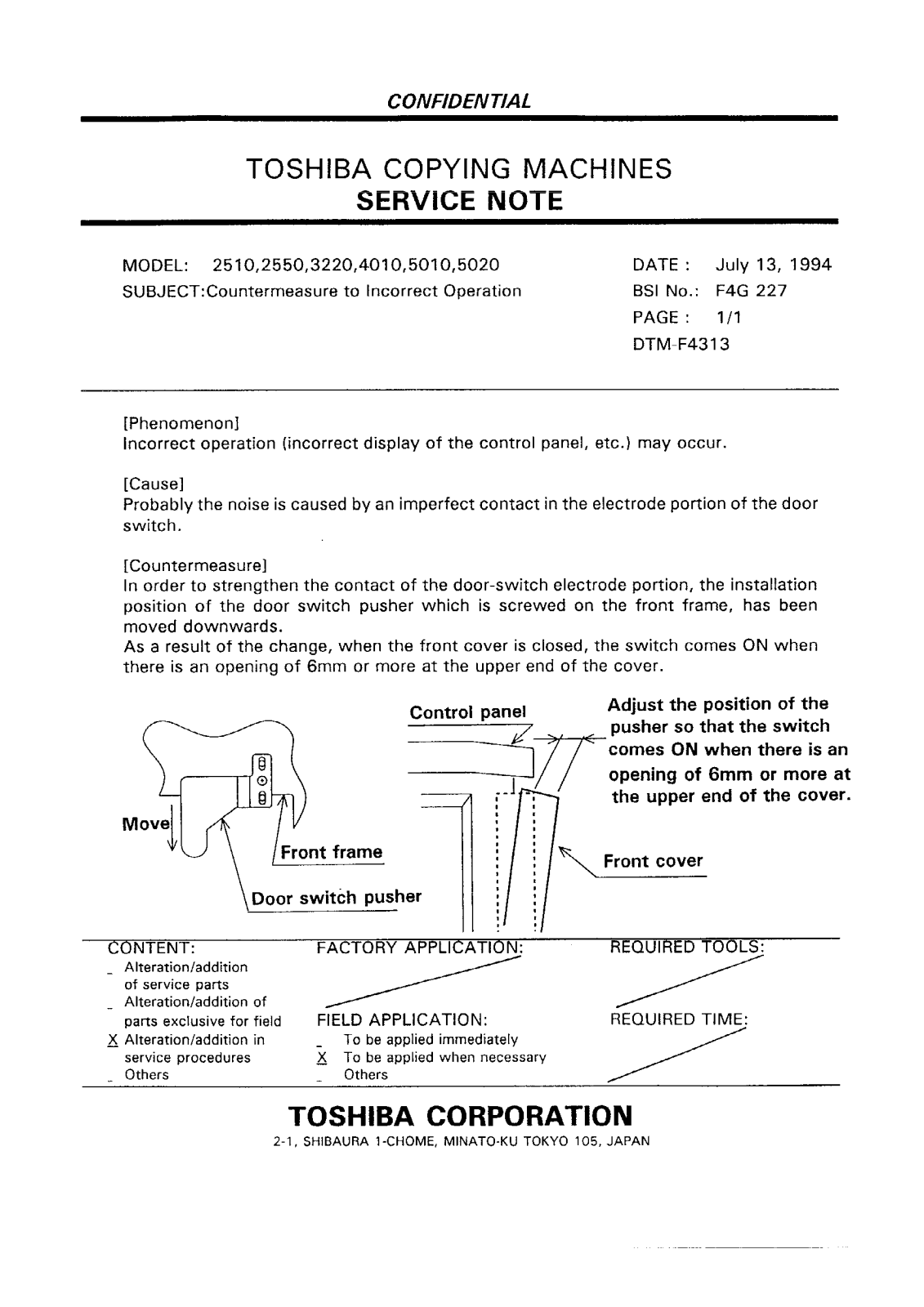 Toshiba f4g227 Service Note