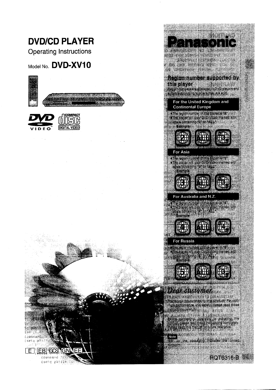 Panasonic DVD-XV10EB, DVD-XV10E, DVD-XV10EE User Manual