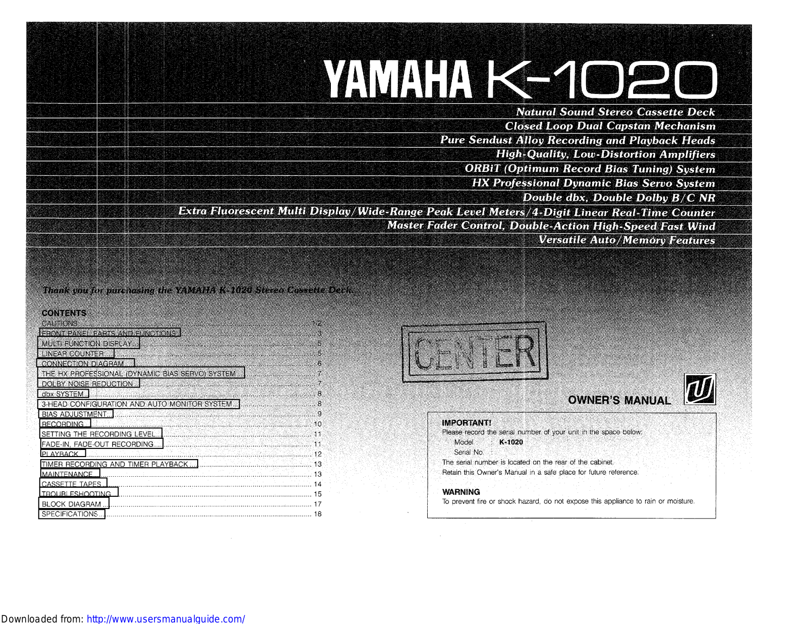 Yamaha Audio K-1020 User Manual