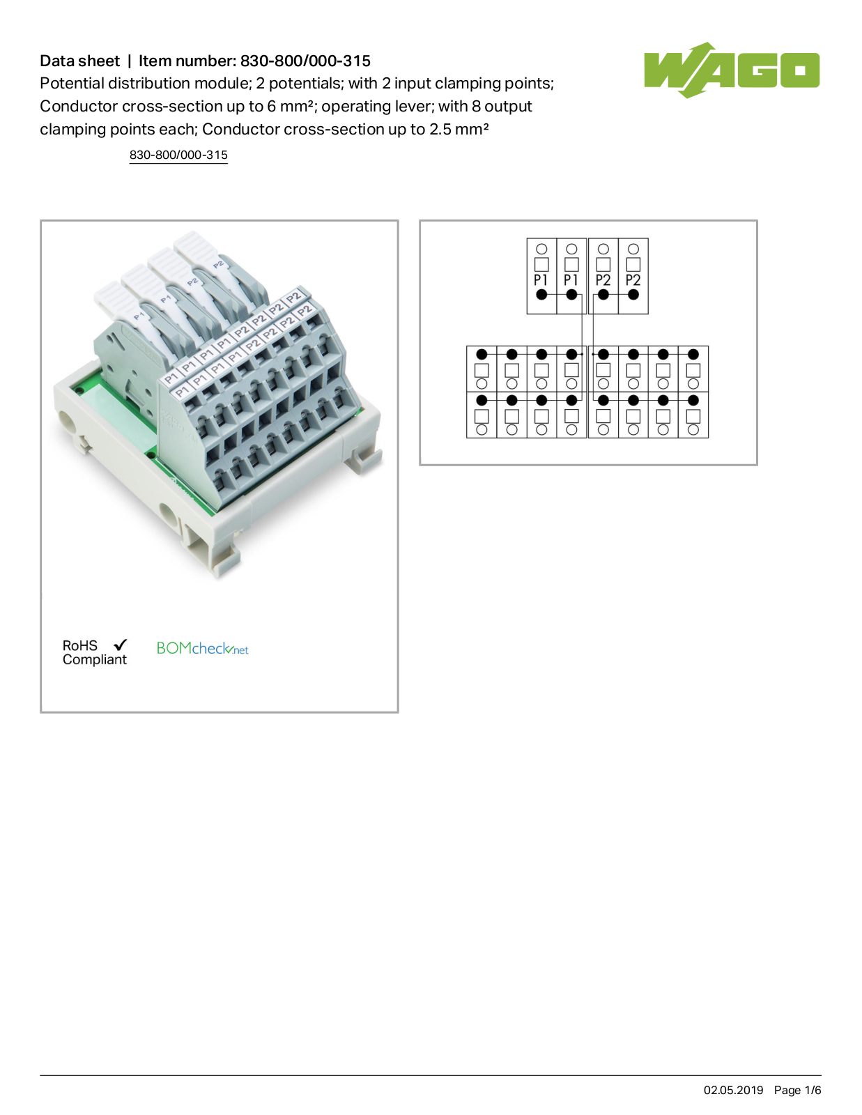 Wago 830-800/000-315 Data Sheet