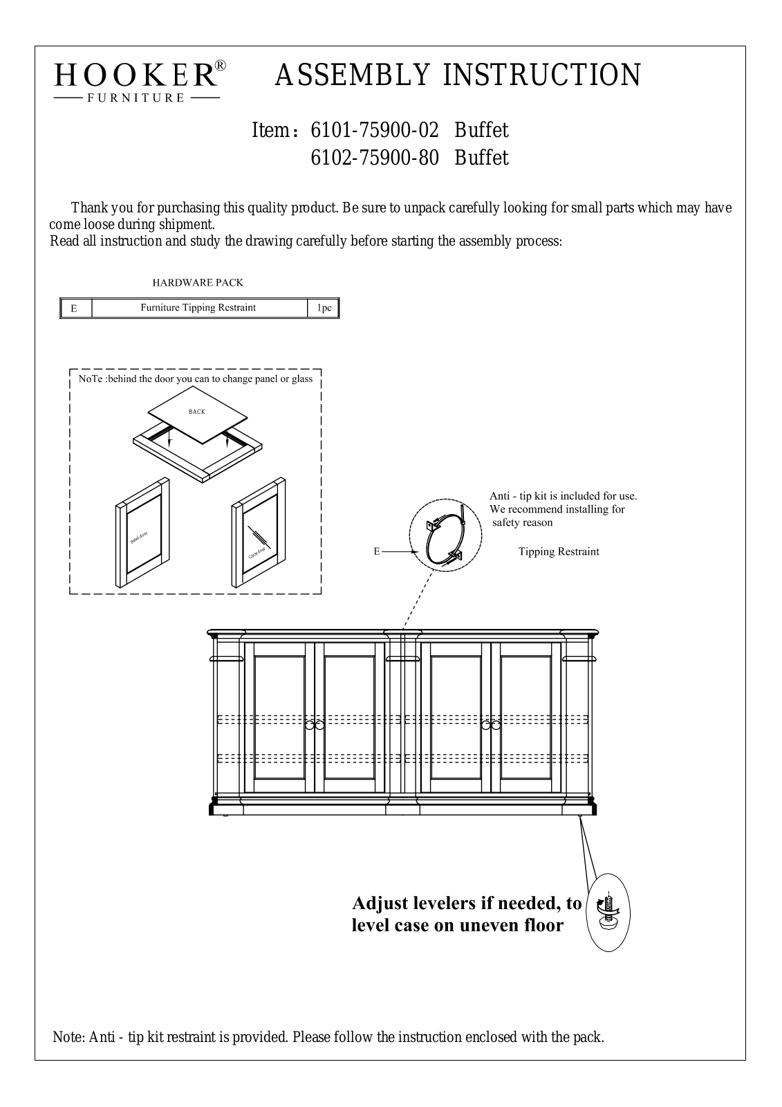 Hooker 6102-75900-80, 6101-75900-02 Assembly Instructions