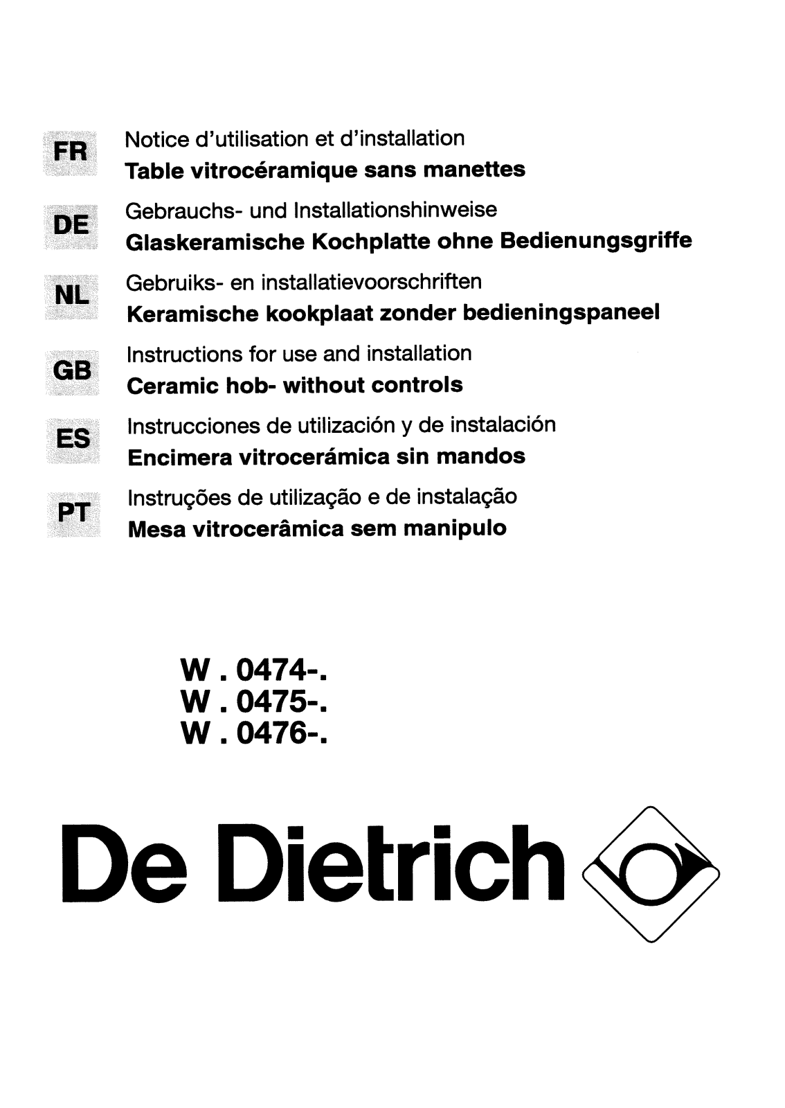De dietrich WM0475E1, WW0475E1, WX0474E1, WN0475E1 User Manual