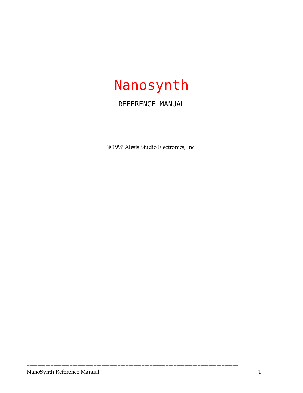 Alesis NANOSYNTH User Manual