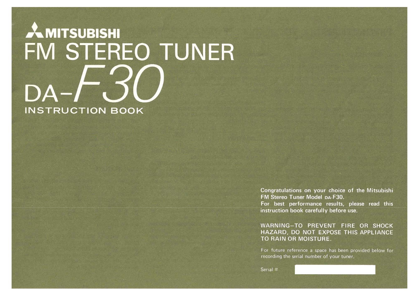 Mitsubishi DA-F30 Owners Manual