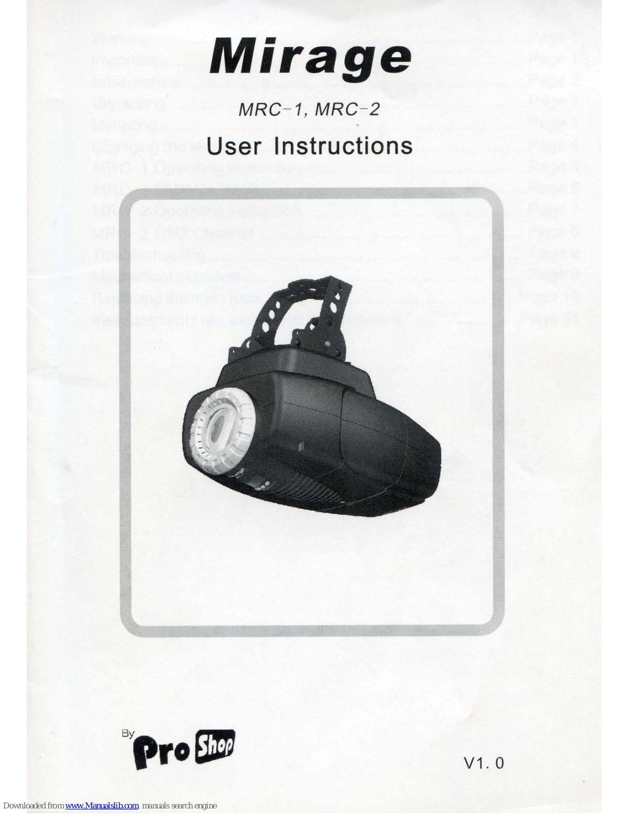 Mirage MRC-1, MRC-2 User Instructions