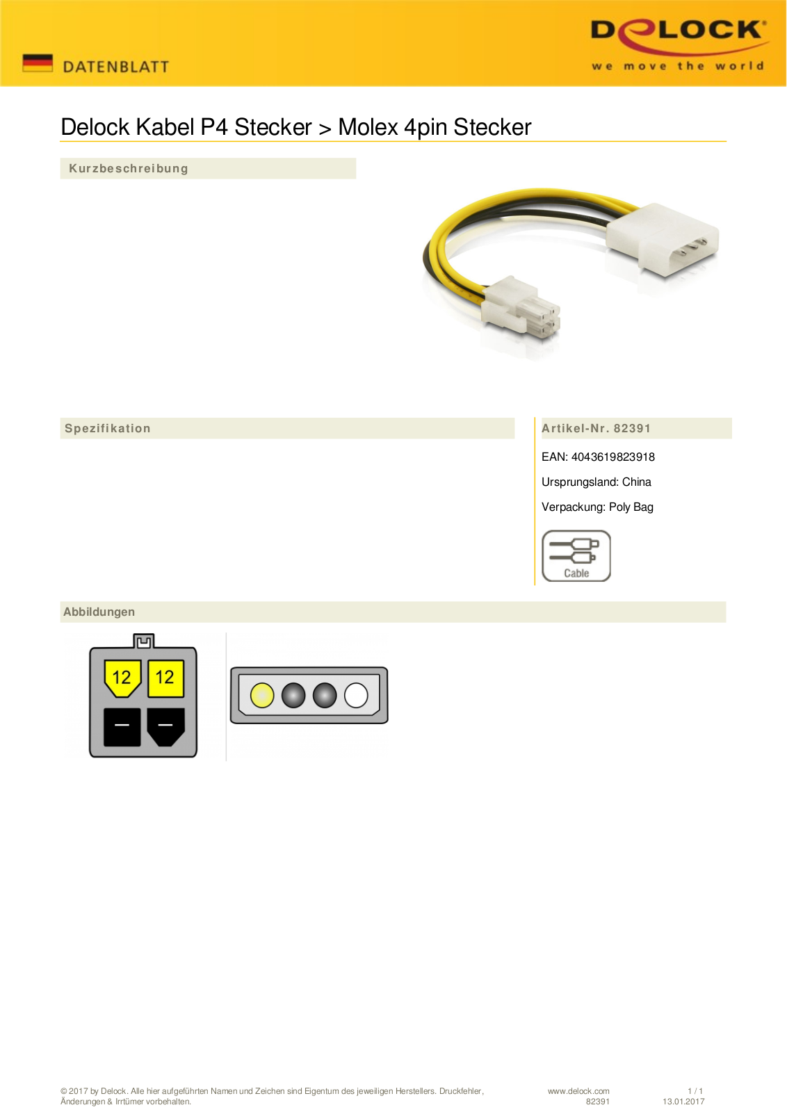 DeLOCK 4-Pin IDE on 4-Pin CPU User Manual