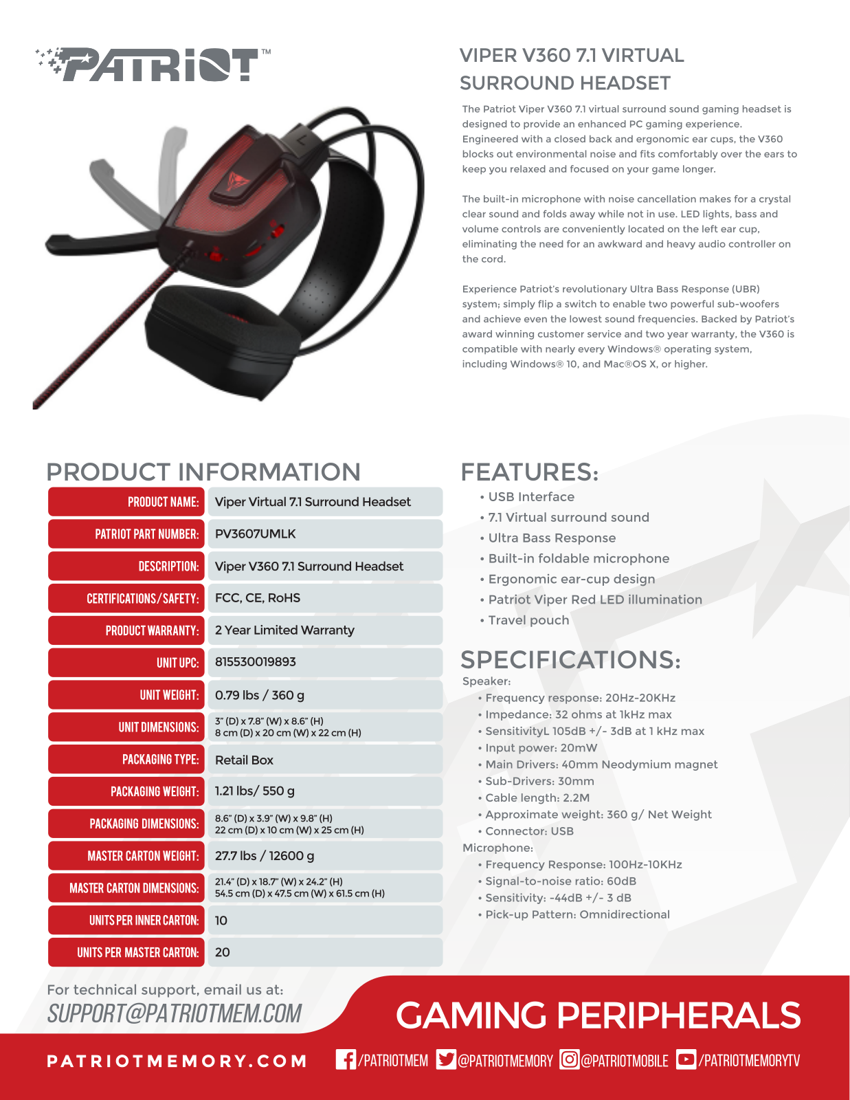 Patriot PV3607UMLK User Manual