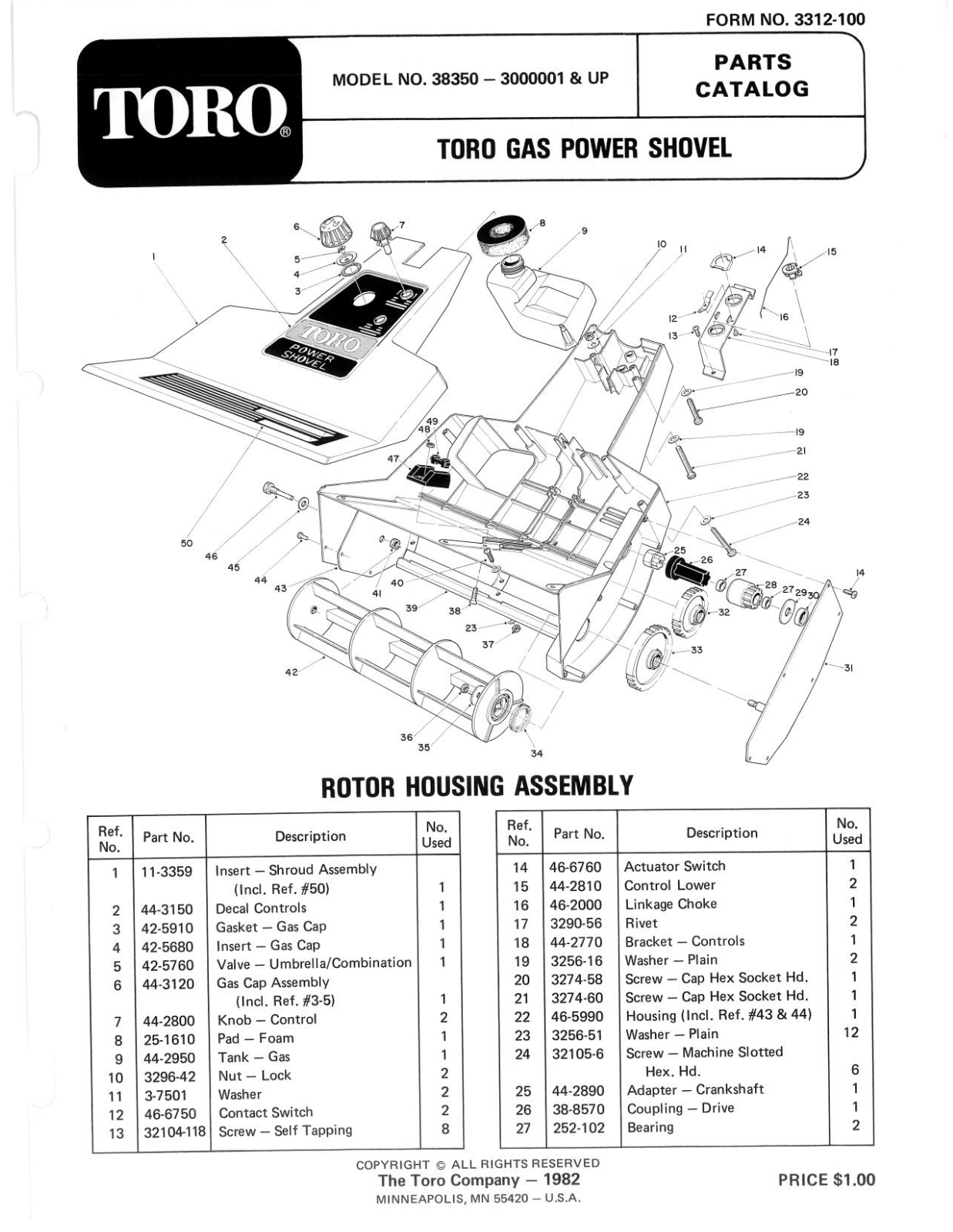 Toro 38350 Parts Catalogue