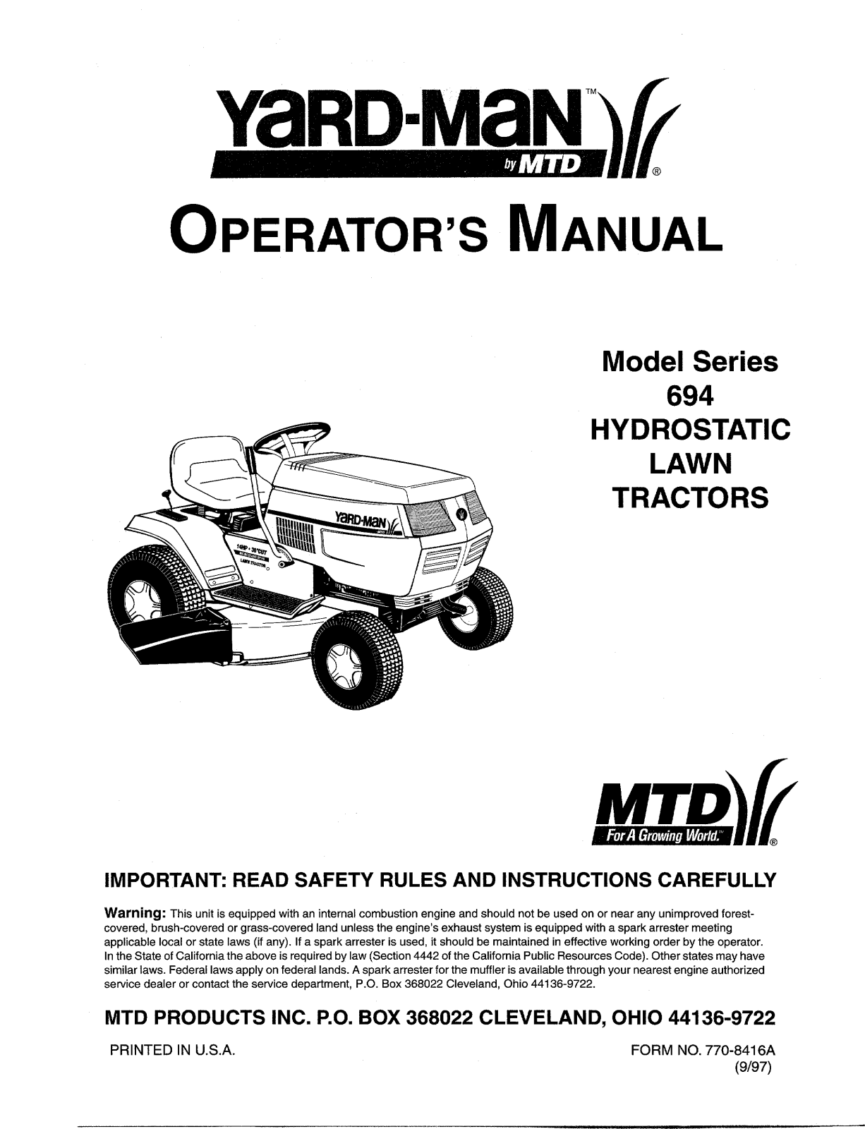 Yard-Man 694 User Manual