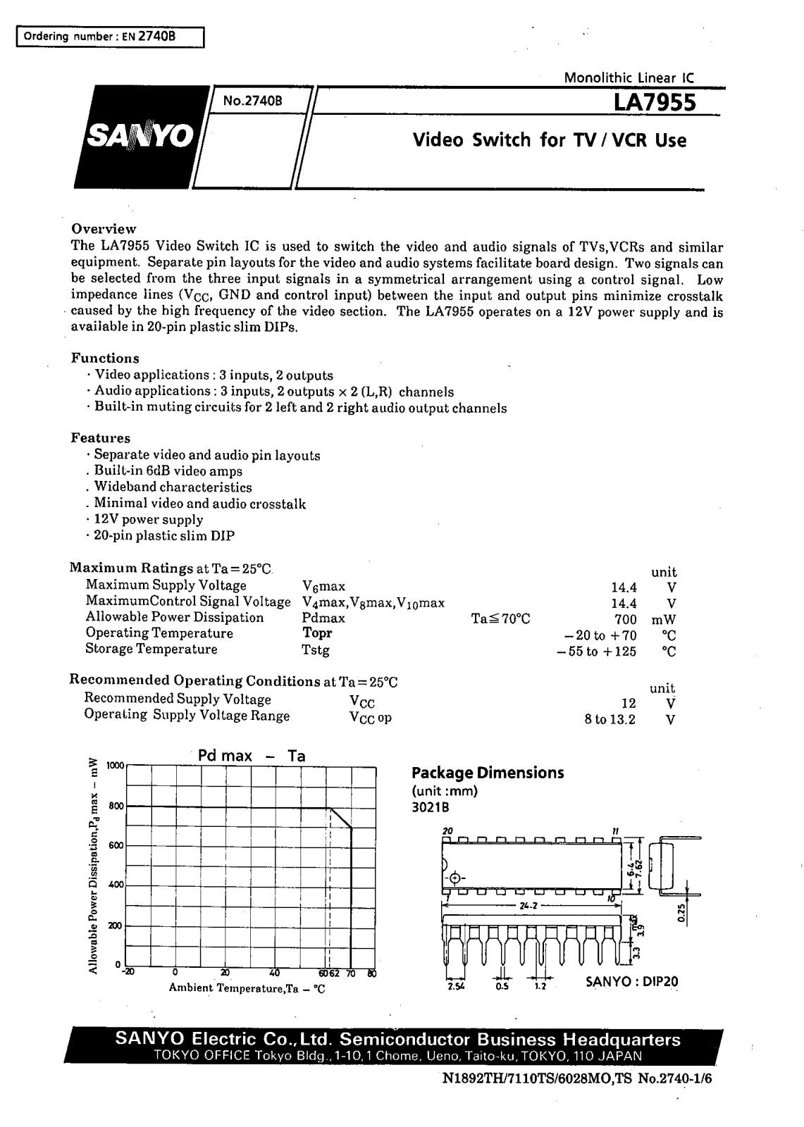 SANYO LA7955 Datasheet