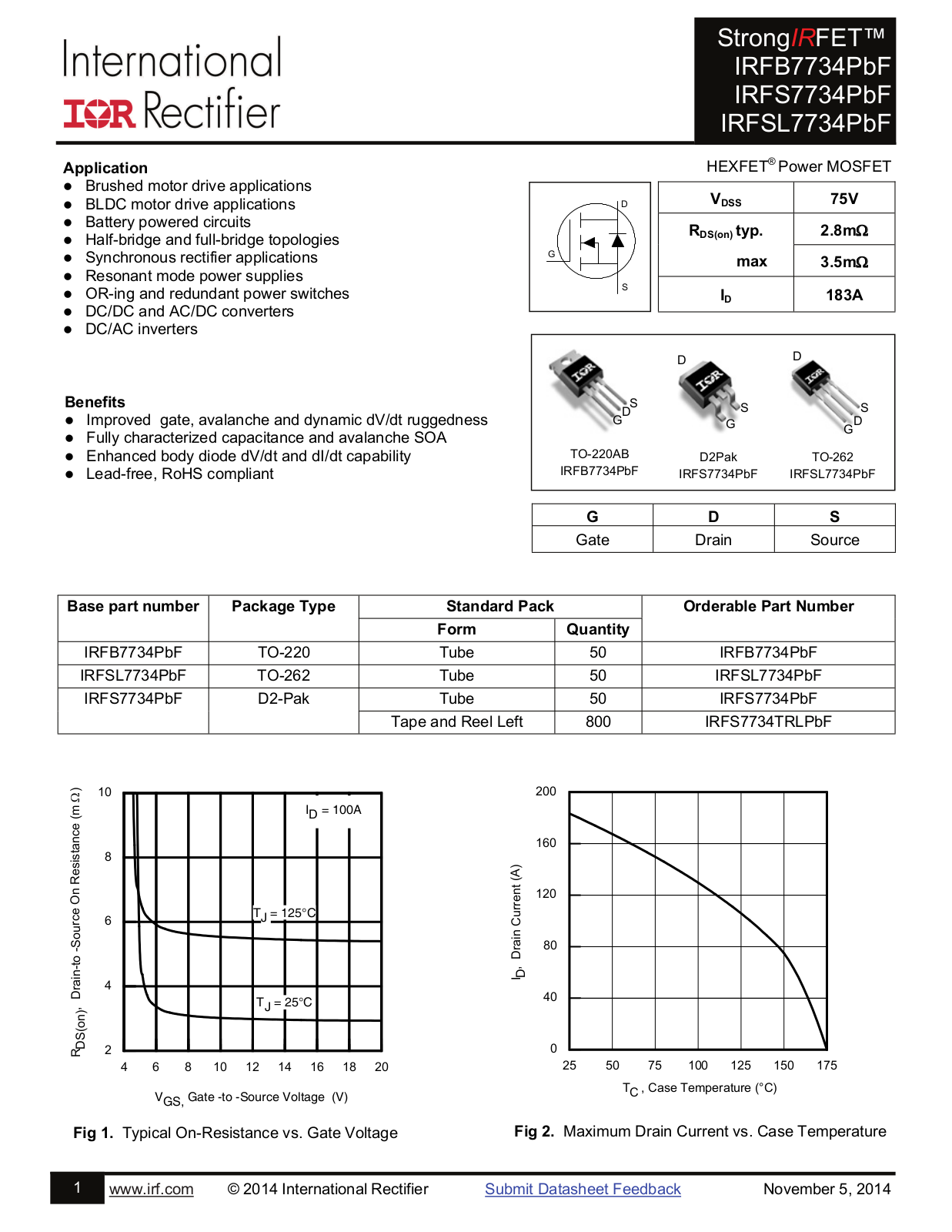 Datasheet IRFS7734PBF Datasheet - ManualMachine.com