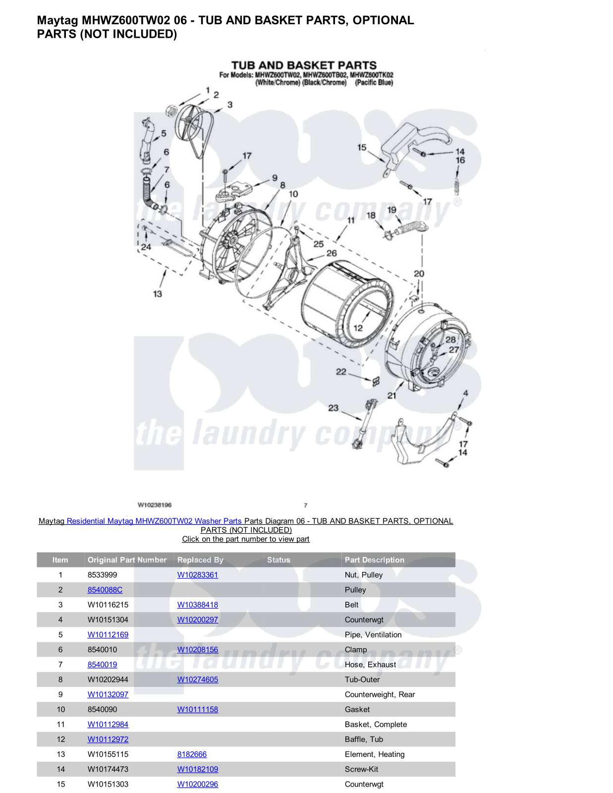 Maytag MHWZ600TW02 Parts Diagram