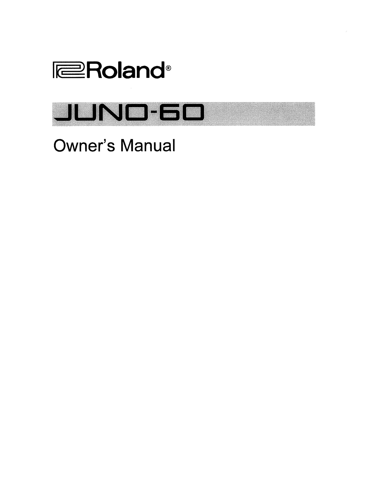 Roland Corporation JUNO-60 Owner's Manual