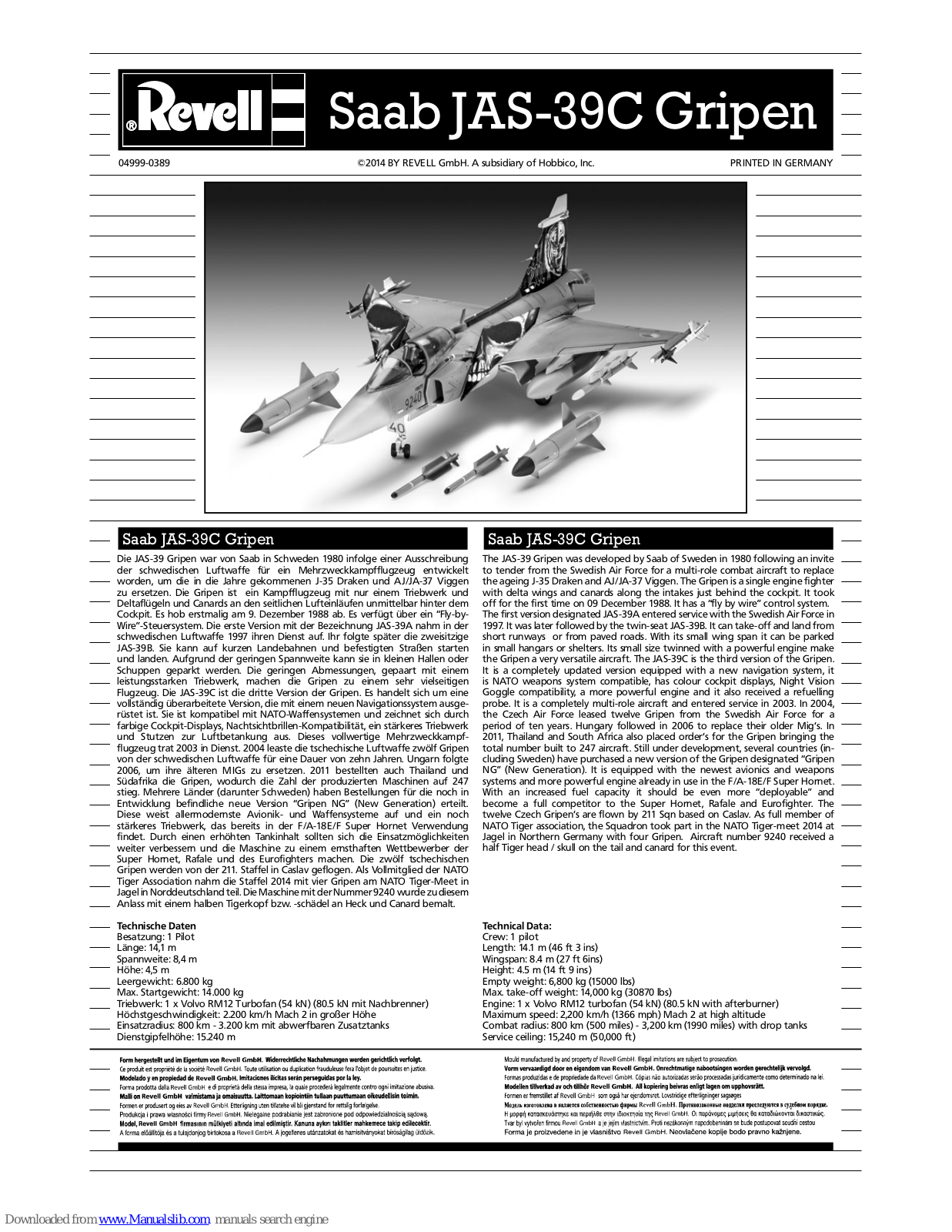 REVELL Saab JAS-39C Gripen User Manual