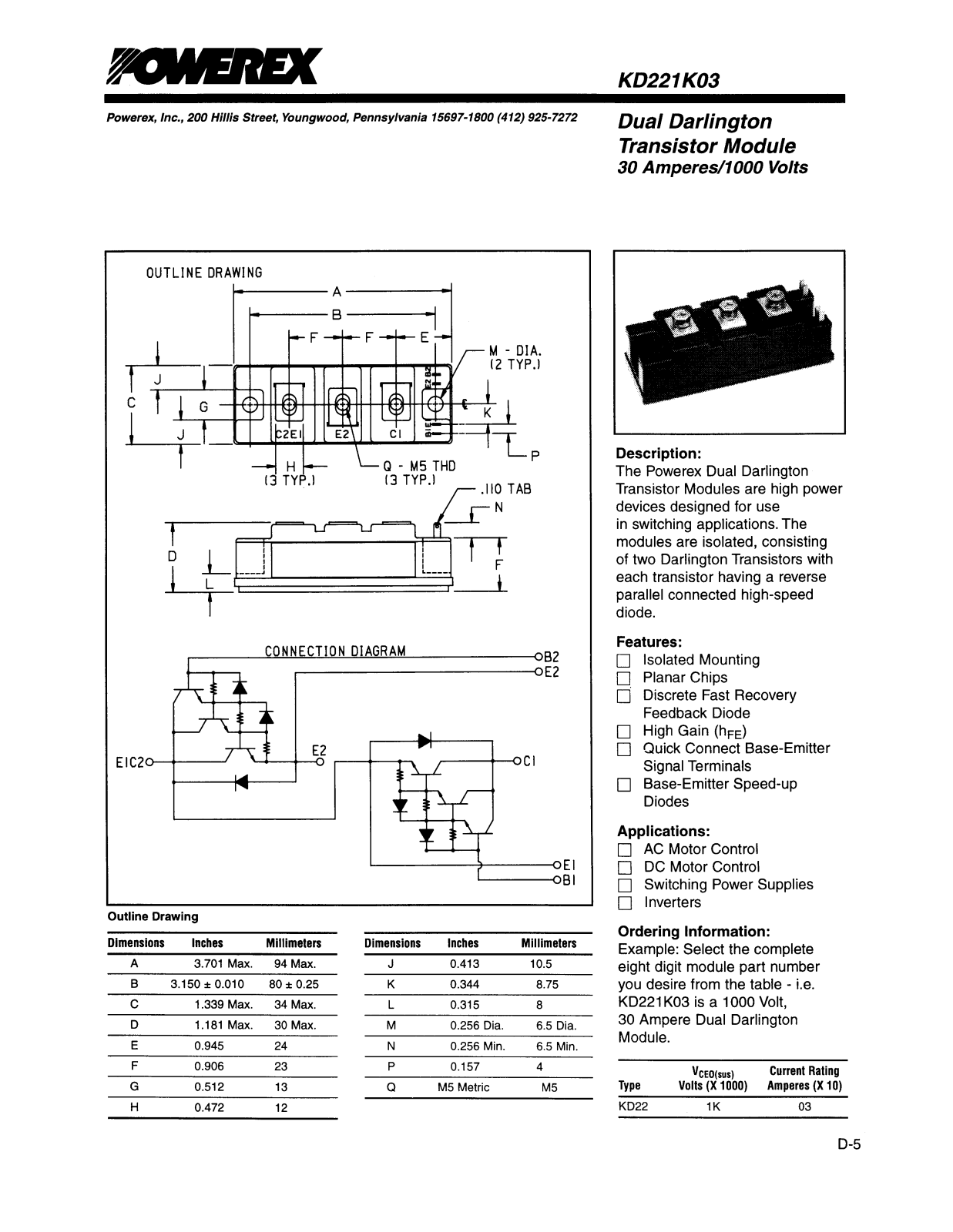 POWEREX KD221K03 Datasheet