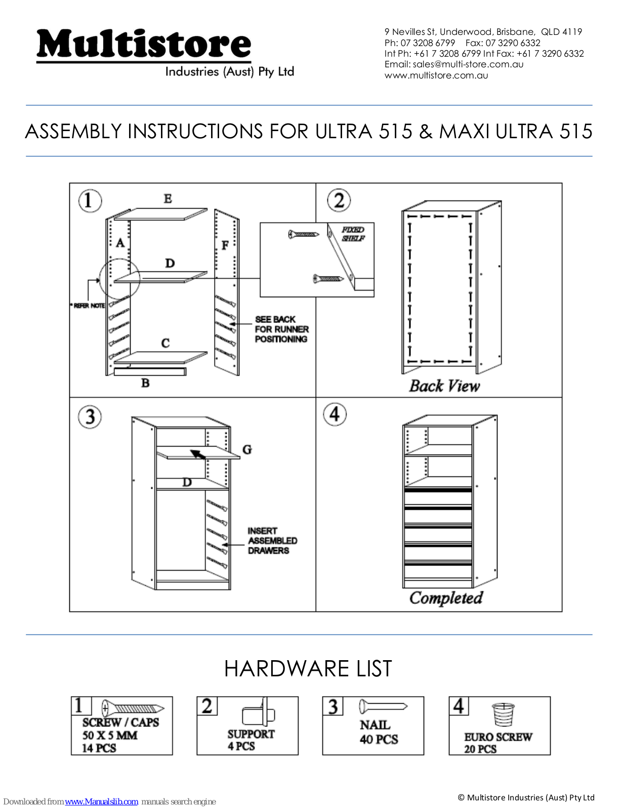 Multistore MAXI ULTRA 515, ULTRA 515 Installation Manual - ManualMachine.com