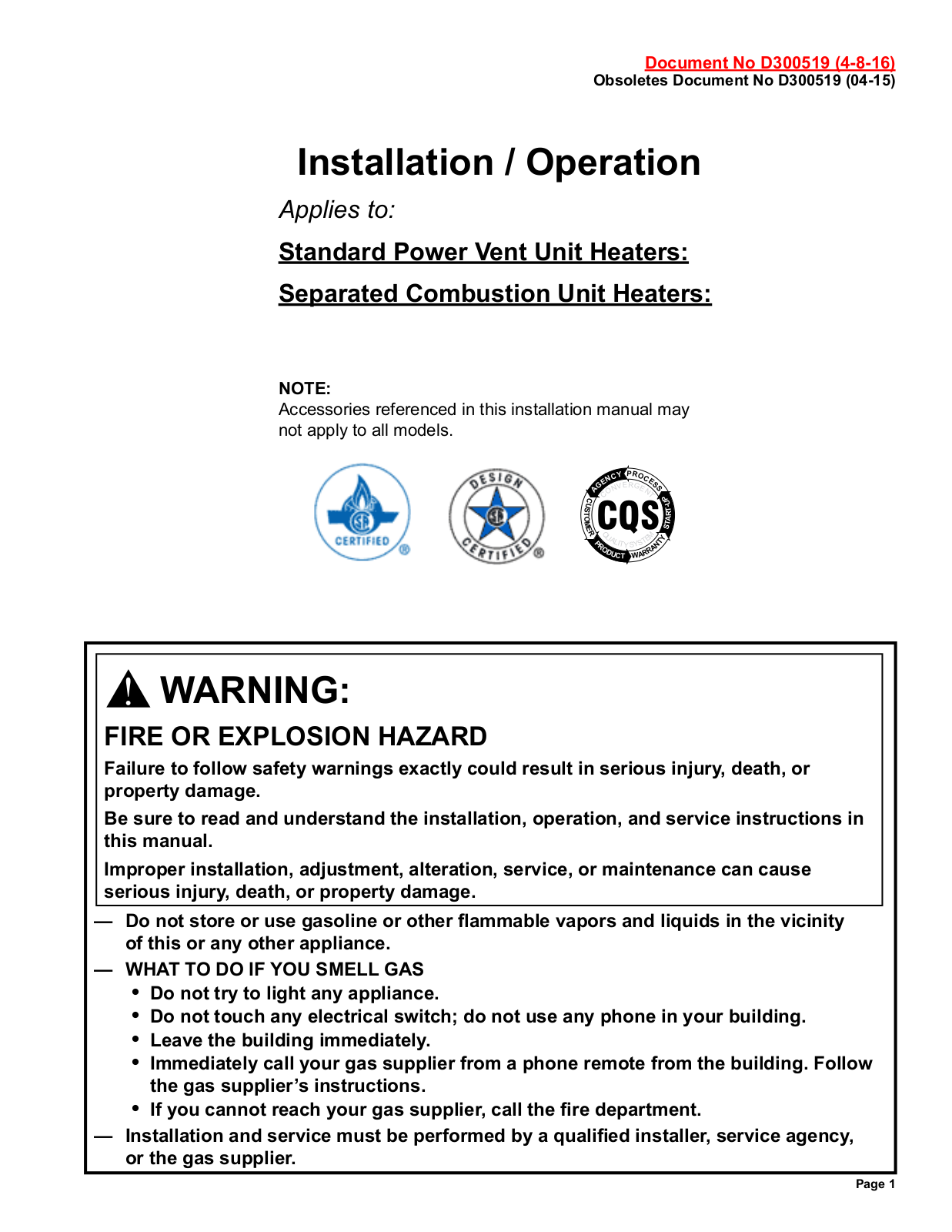 Reznor UDAP-125 Installation  Manual