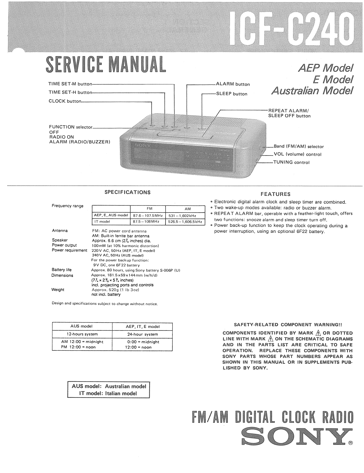 Sony ICFC-240 Service manual