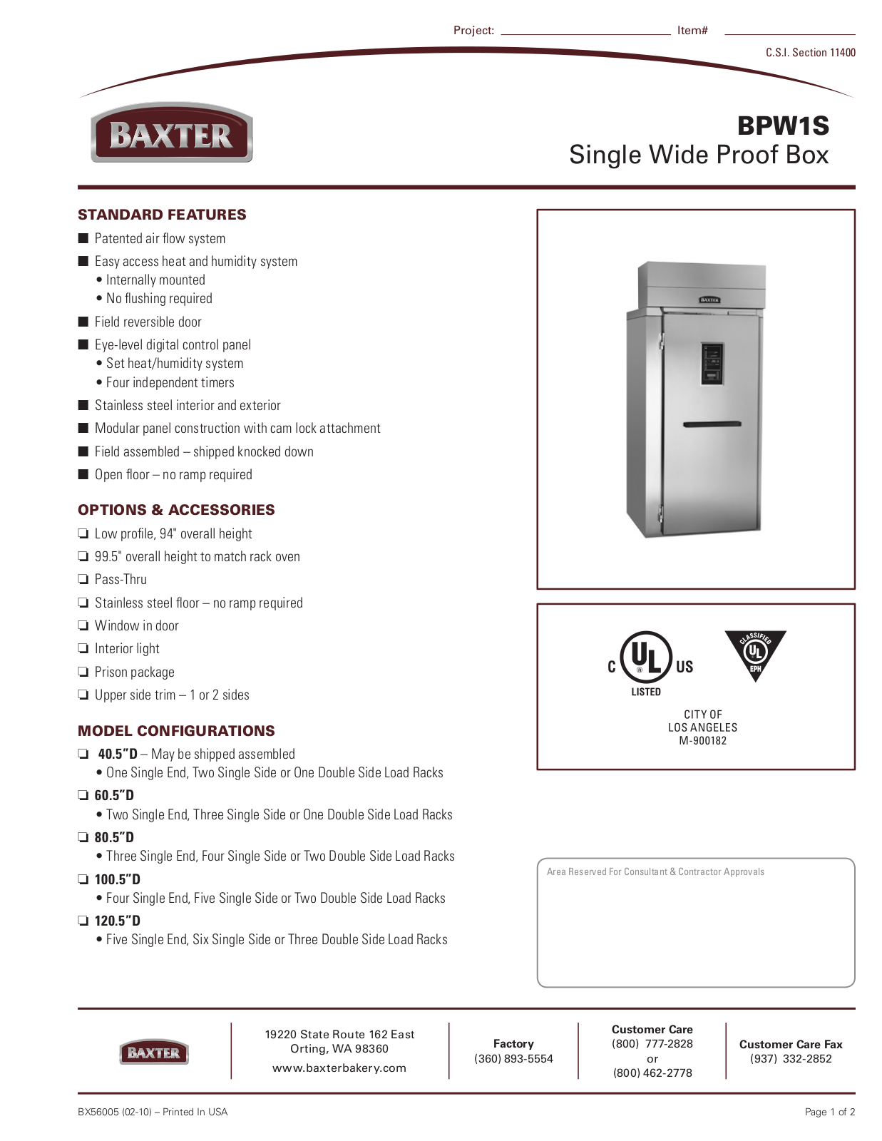 Mannhart BPW1S Specifications