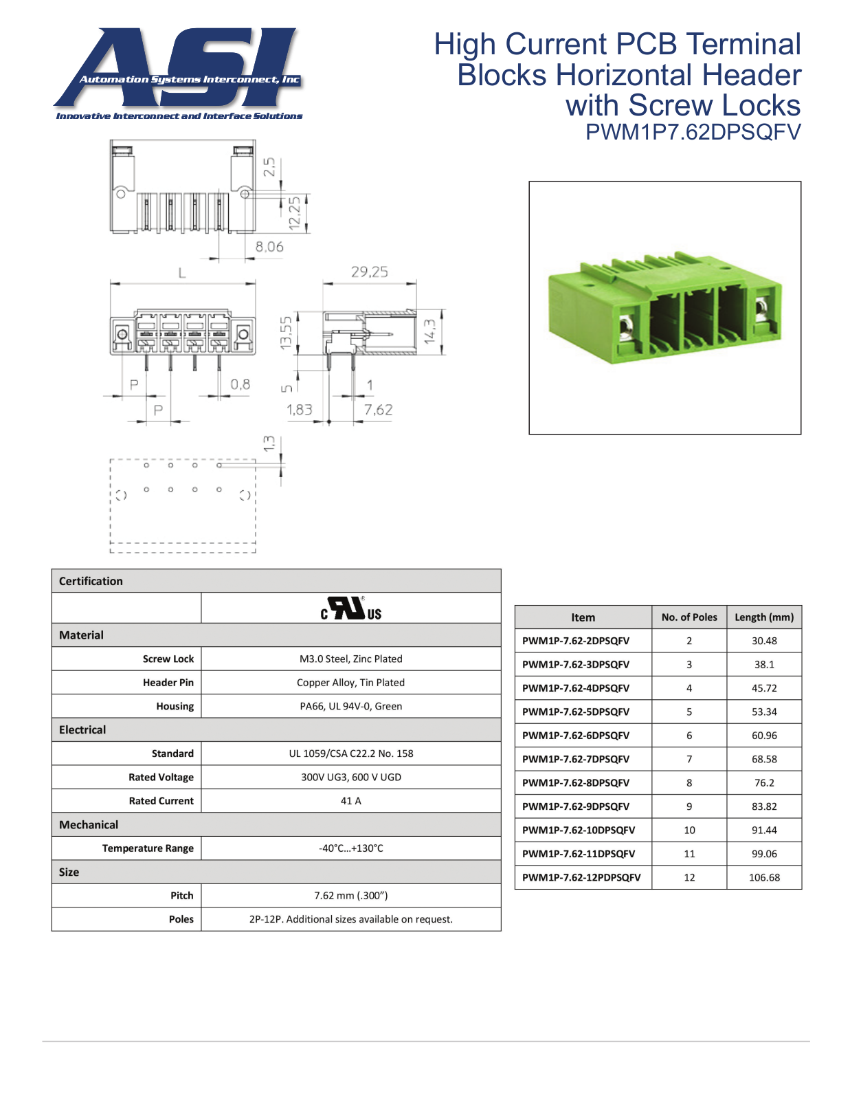 ASI-Automation Systems Interconnect PWM1P7.62DPSQFV Data Sheet