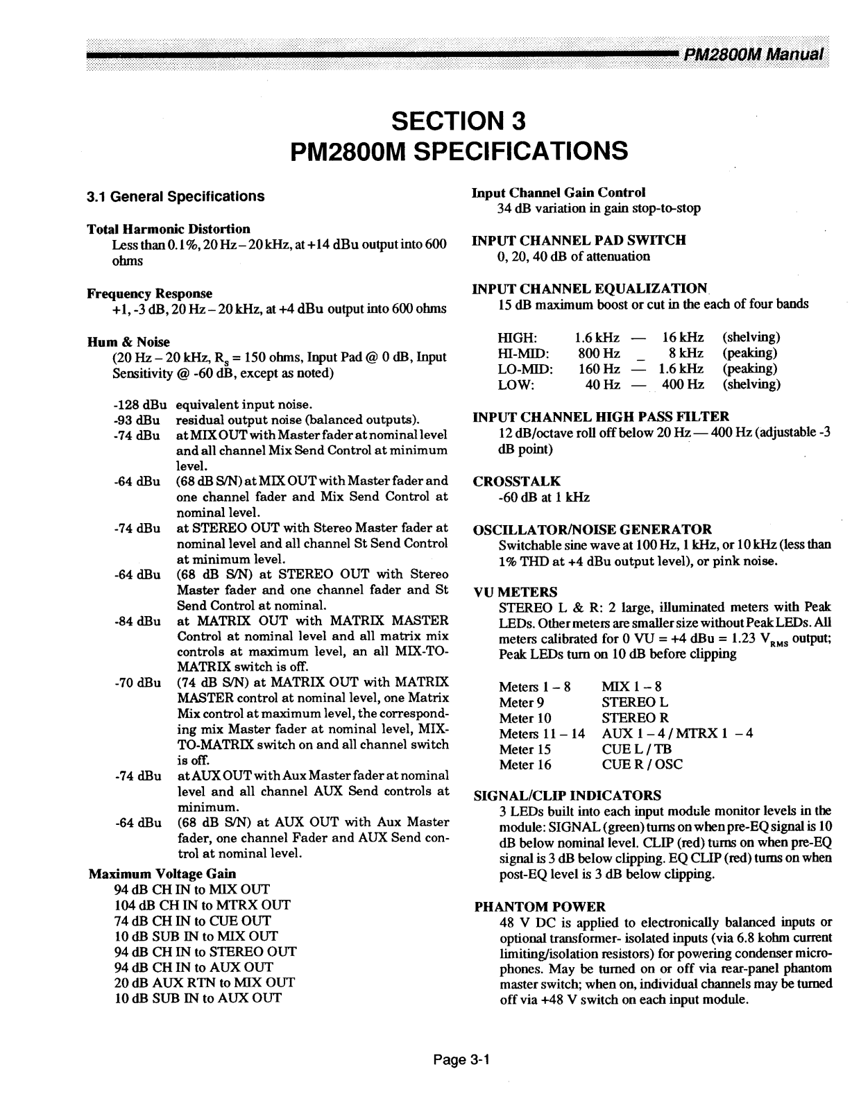 YAMAHA PM2800M User Manual