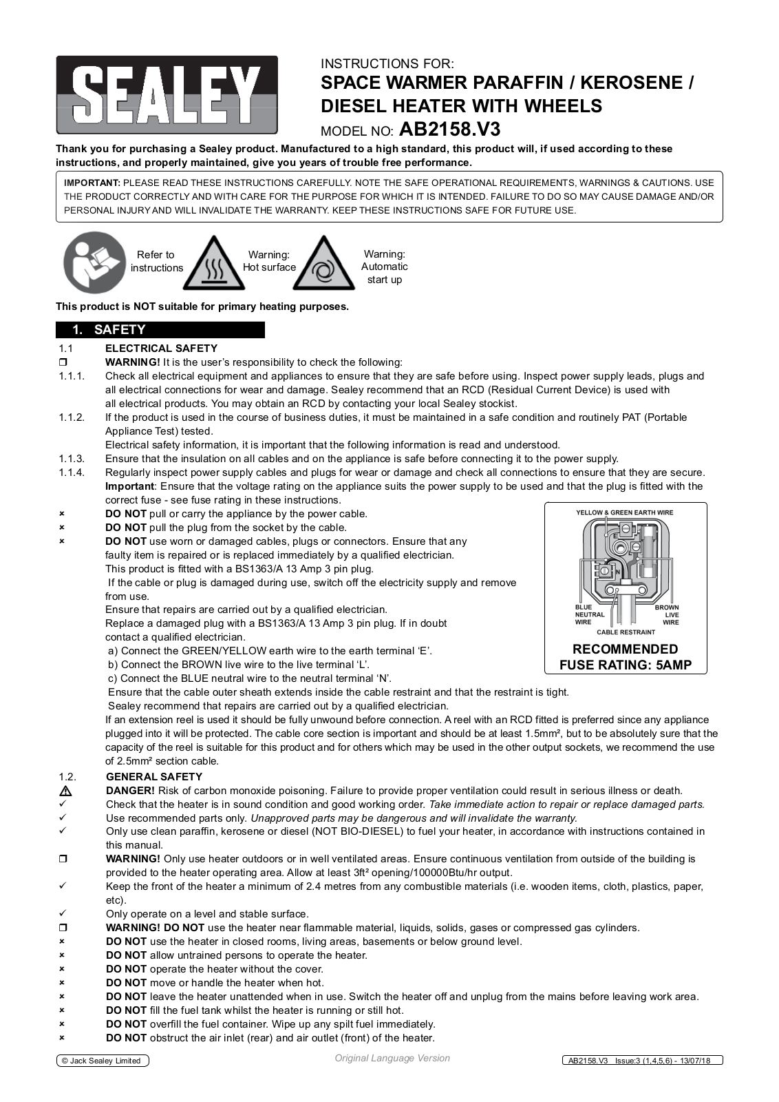 Sealey AB2158.V3 Instructions Manual