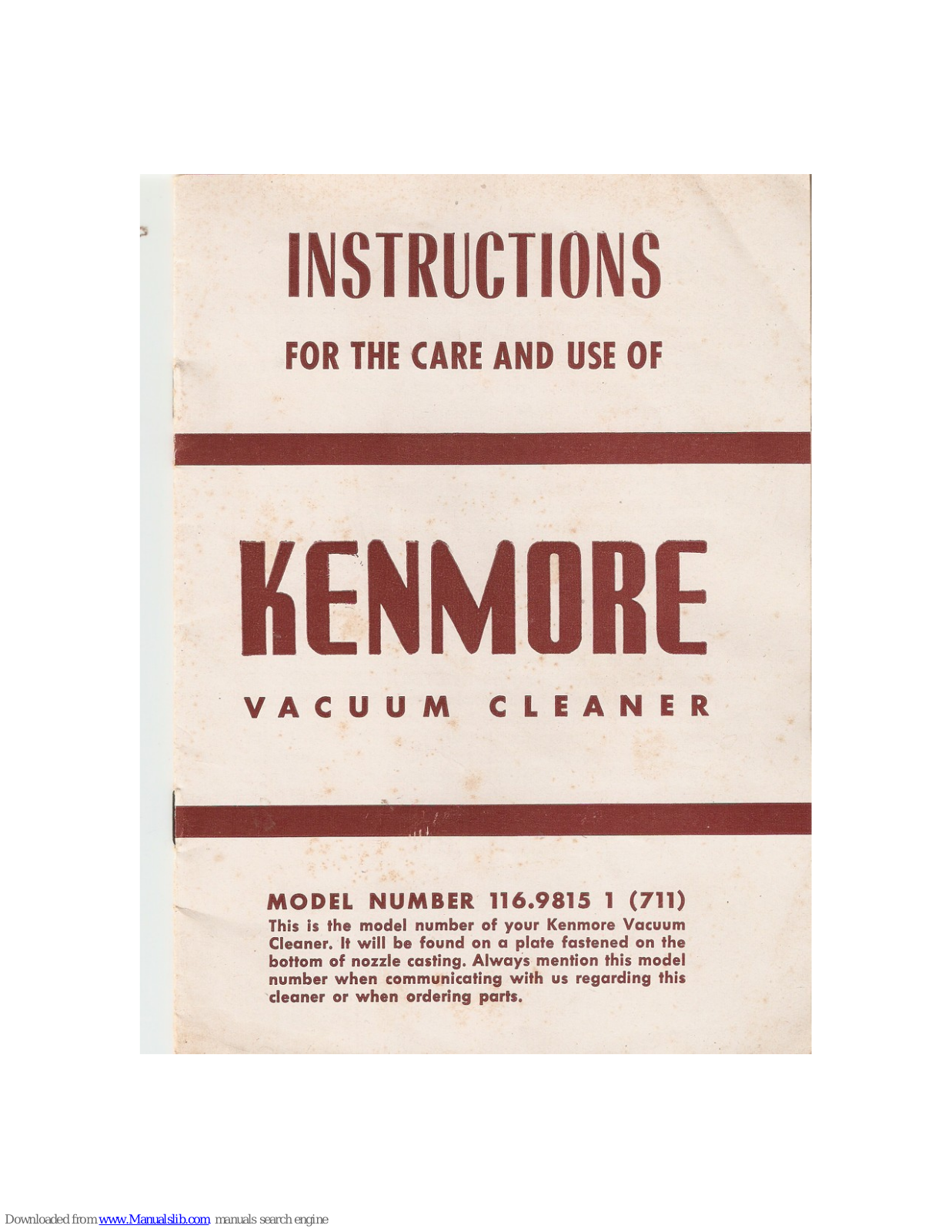 Kenmore 116.9815 Instruction Manual