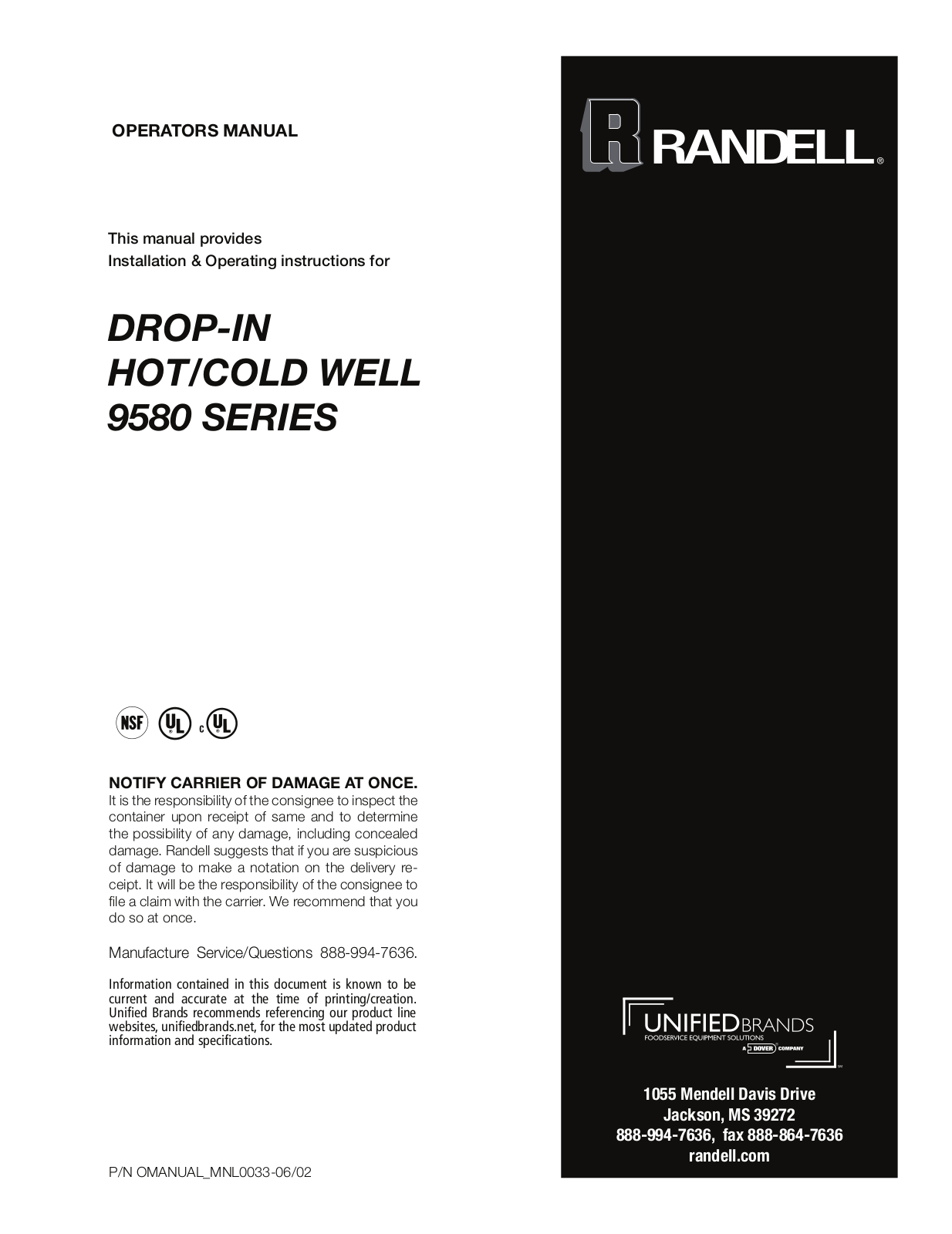 Randell 9580-4 Operators Manual