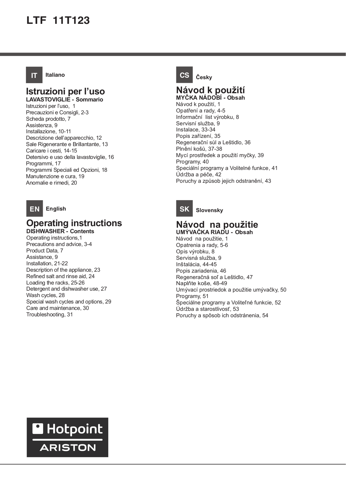 HOTPOINT/ARISTON LTF 11T123 EU User Manual