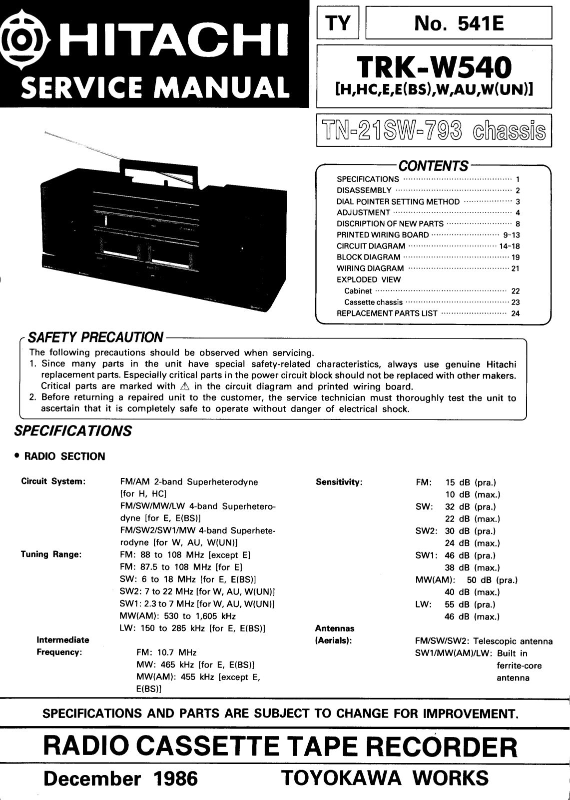 Hitachi TRK-W540 Service Manual