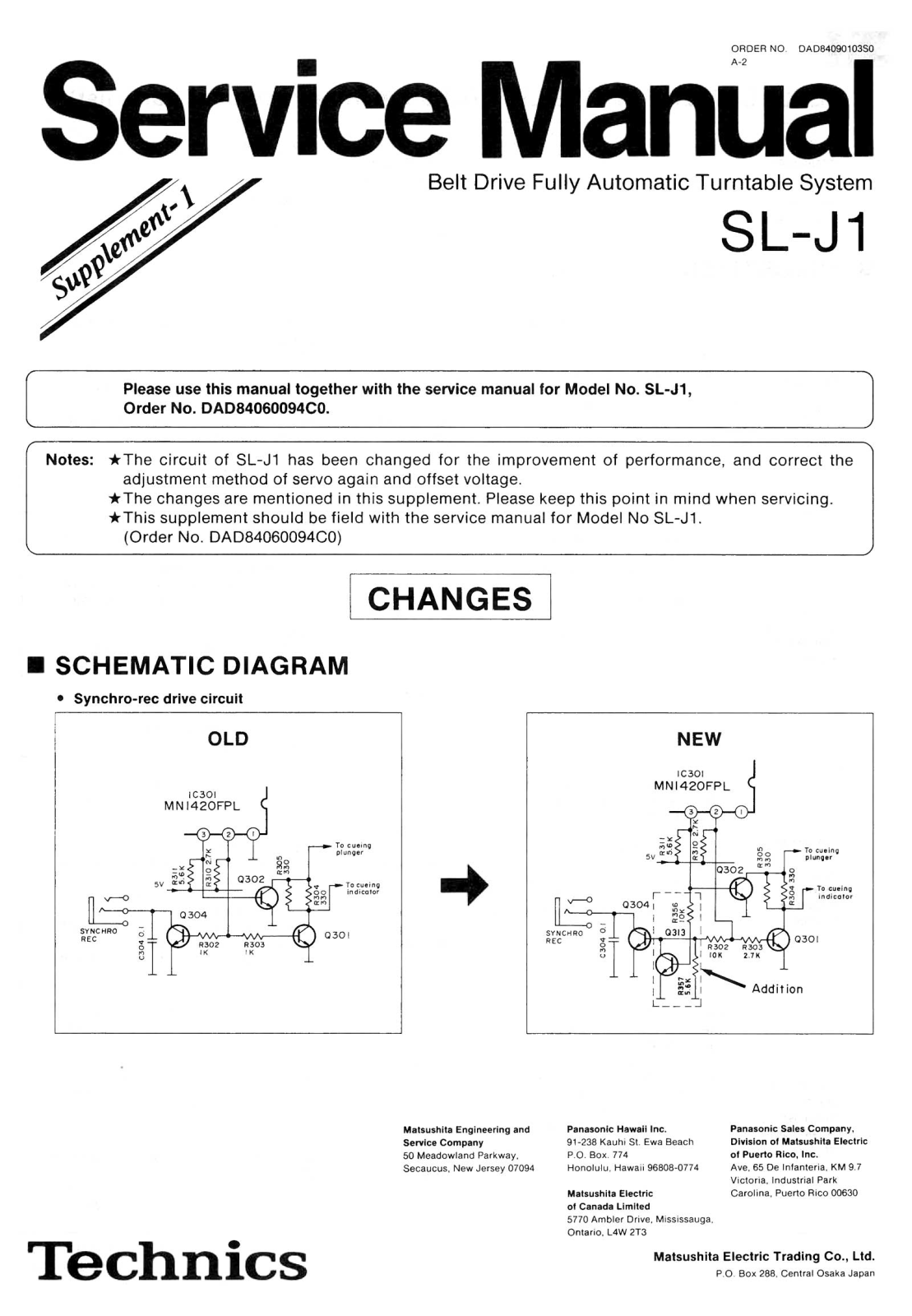 Technics SL-J-1 Service Manual