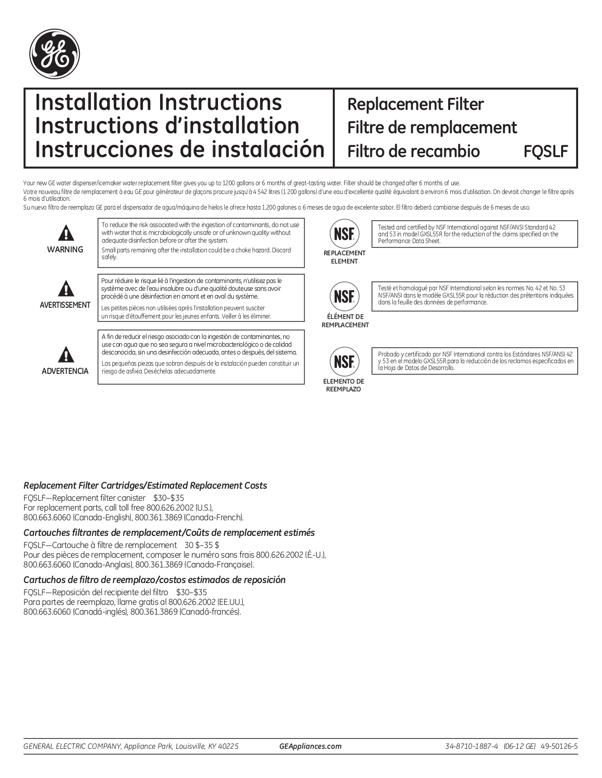 GE FQSLF Quick Start Manual