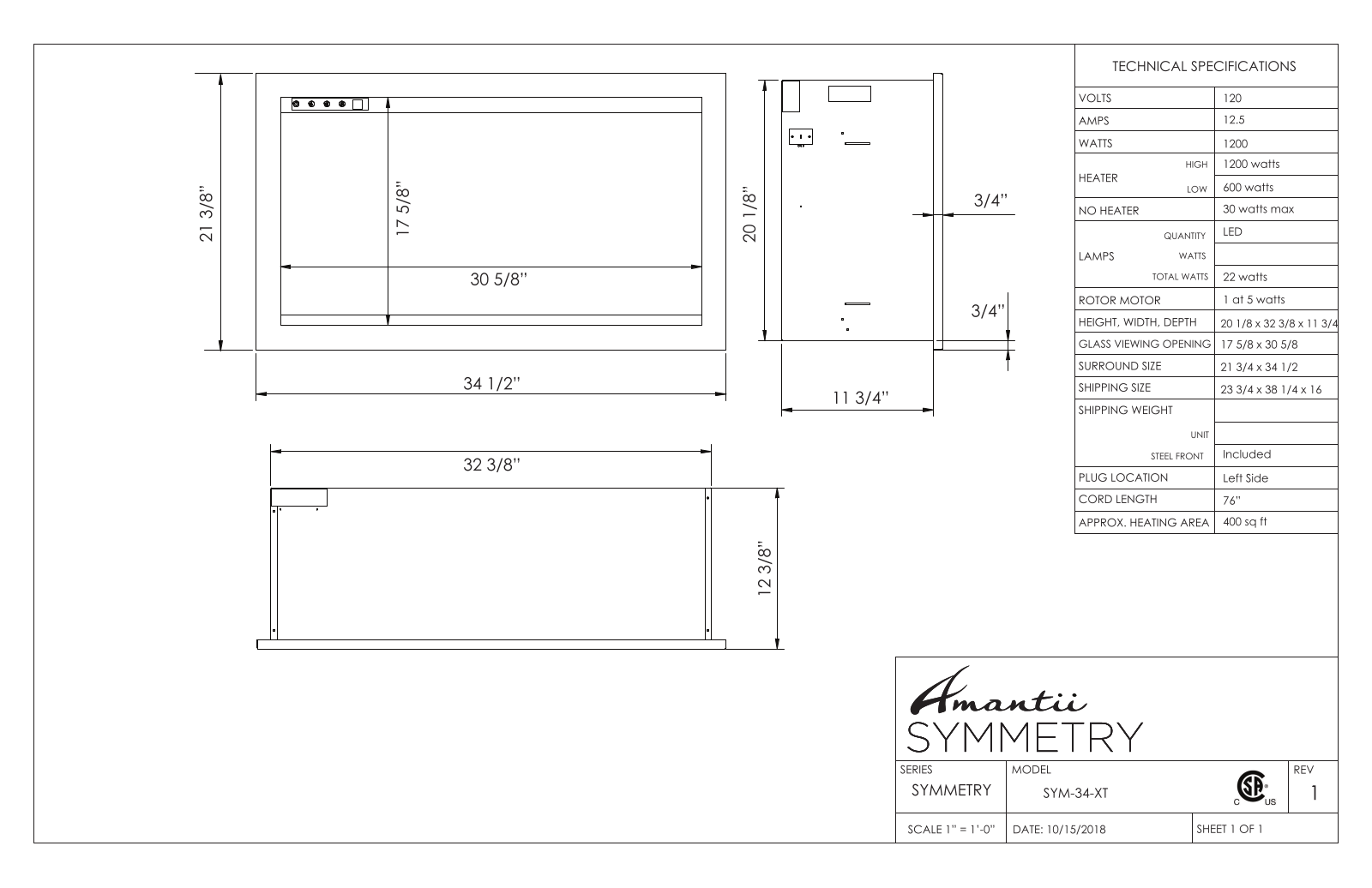 Amantii SYM34XT Specifications