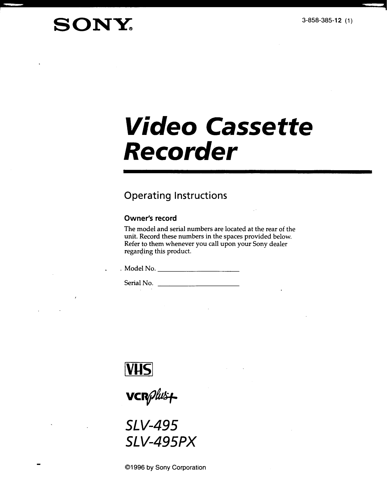 Sony SL-V495 User Manual