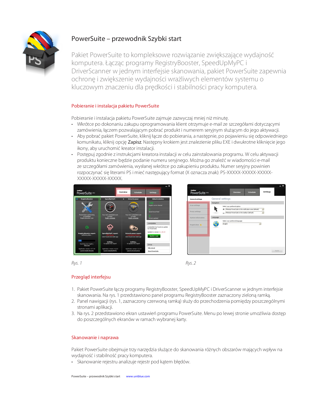 Uniblue POWERSUITE QUICK START GUIDE