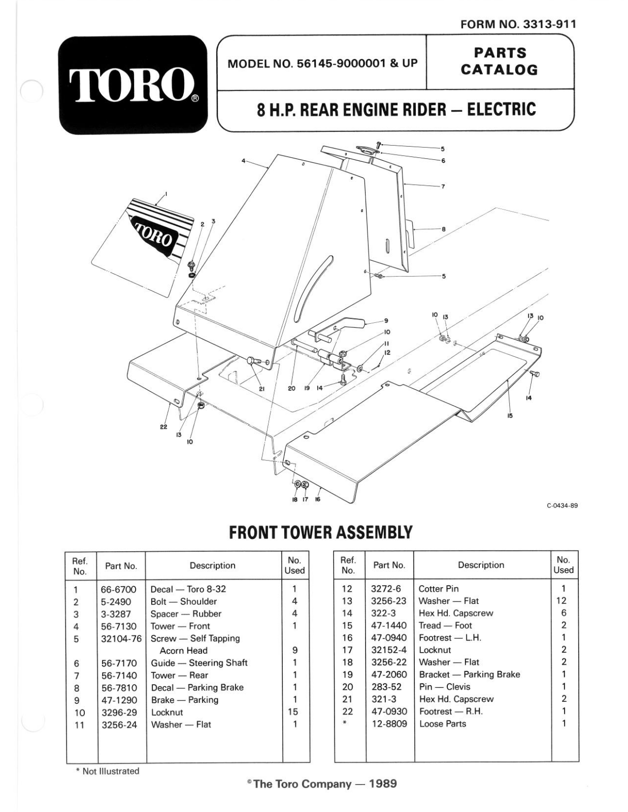 Toro 59111, 56145 Parts Catalogue