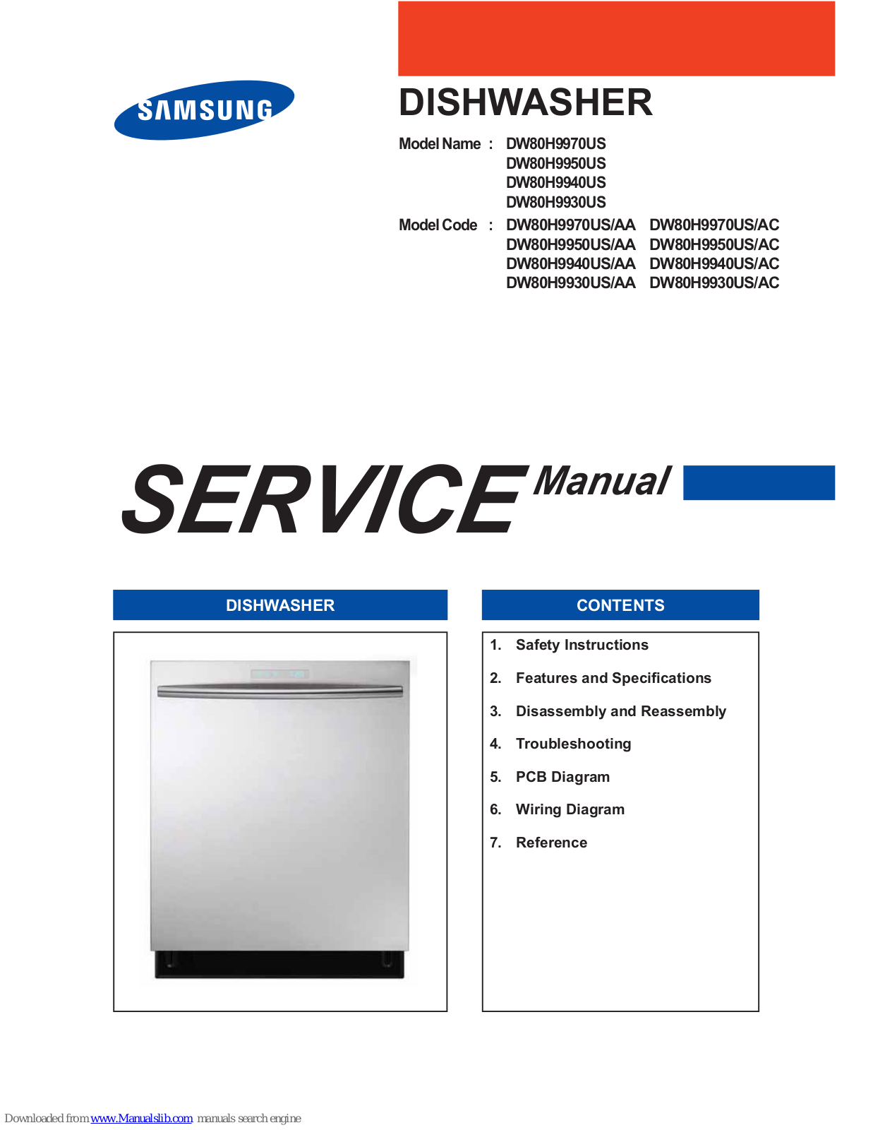 Samsung DW80H9940US/AC, DW80H9930US/AA, DW80H9930US/AC, DW80H9950US/AC, DW80H9950US/AA Service Manual