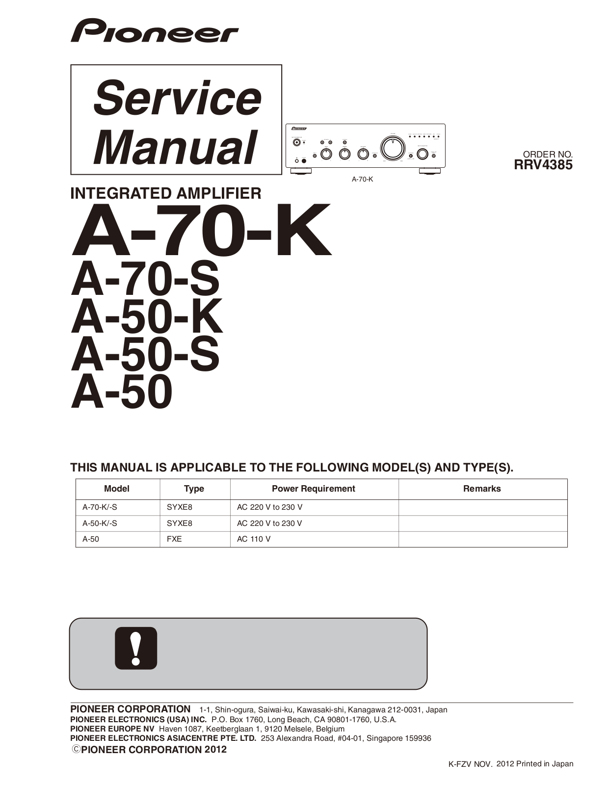 Pioneer A-50, A-70 Service manual