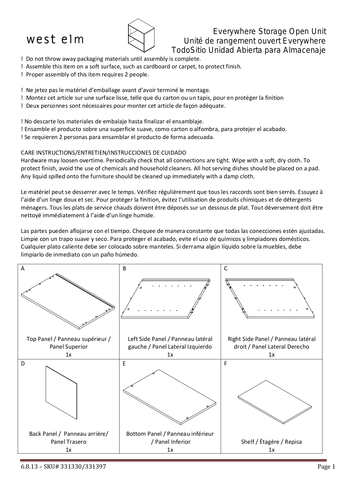 West Elm Everywhere Storage Open Unit Assembly Instruction