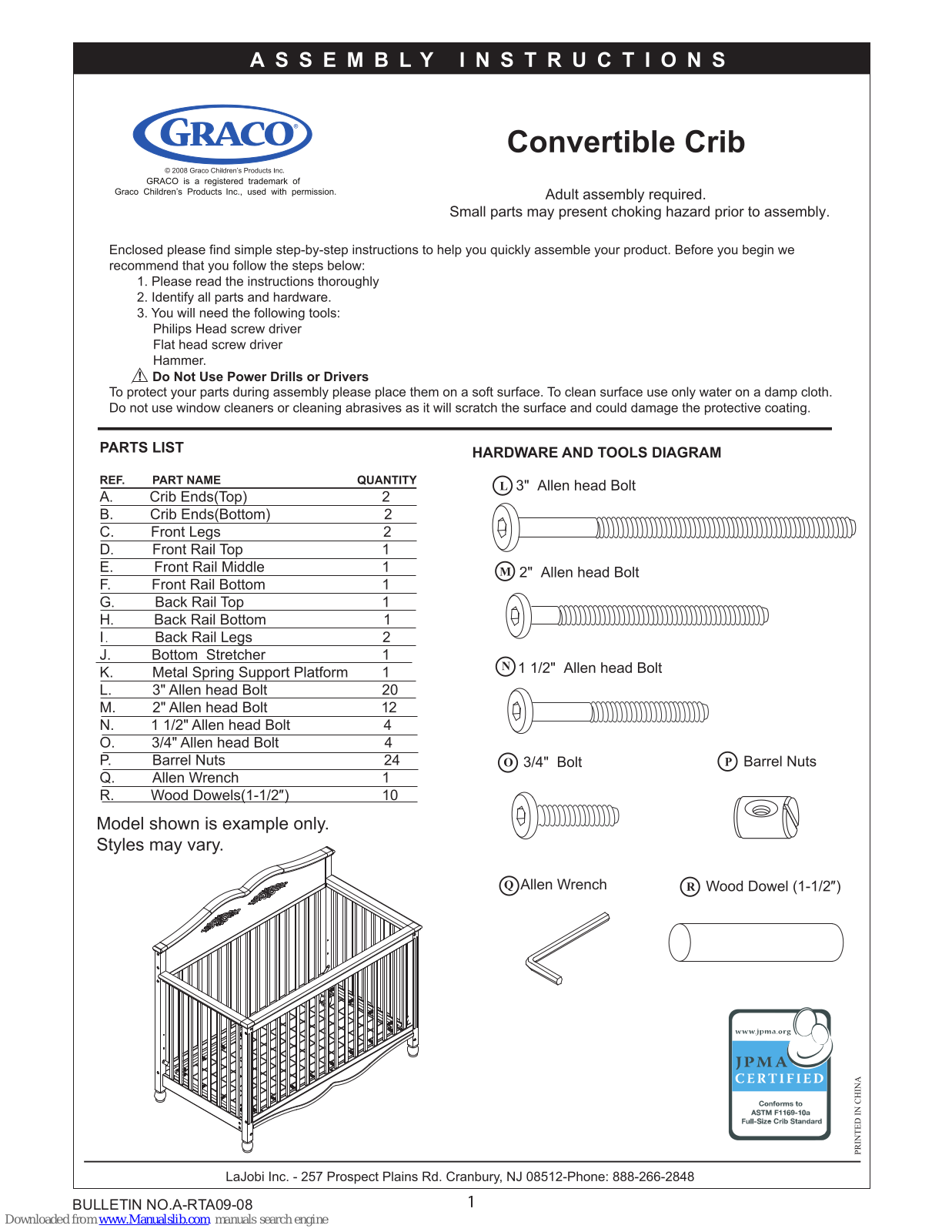 Graco 3310281-163 - Victoria Non Drop Side 5, Convertible Crib Assembly Instructions Manual