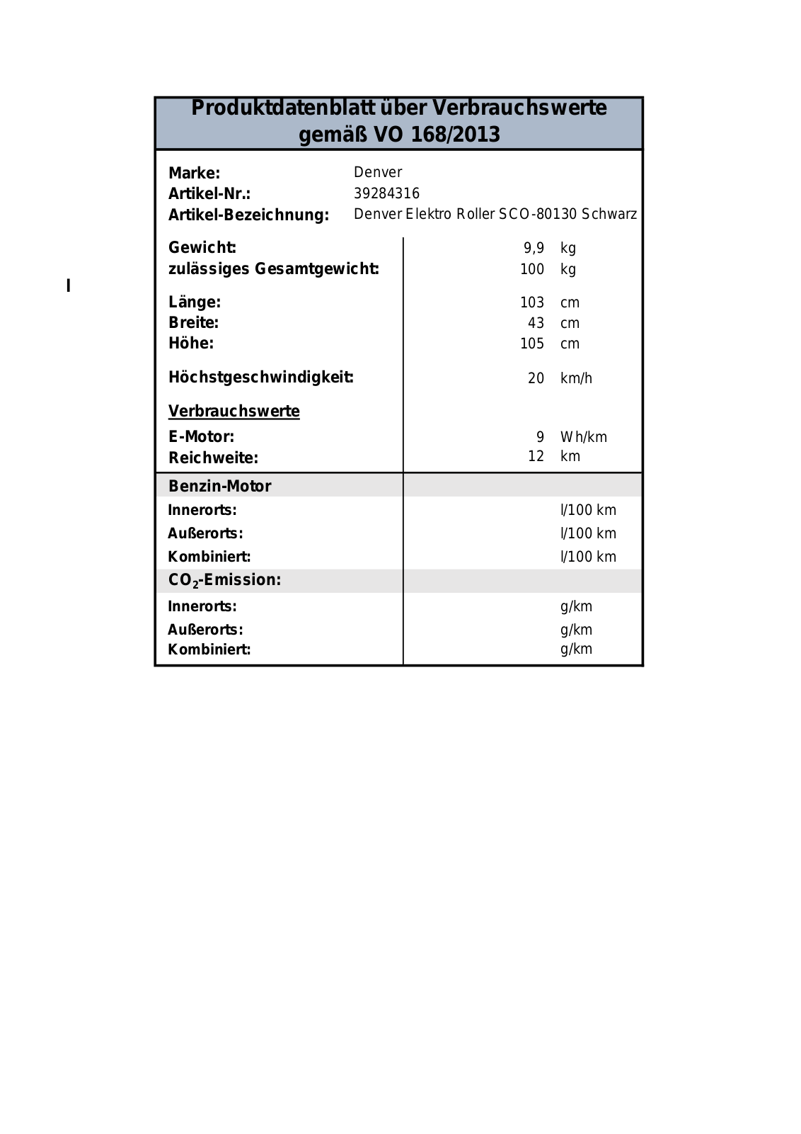 Denver SEL-80130 Technical data