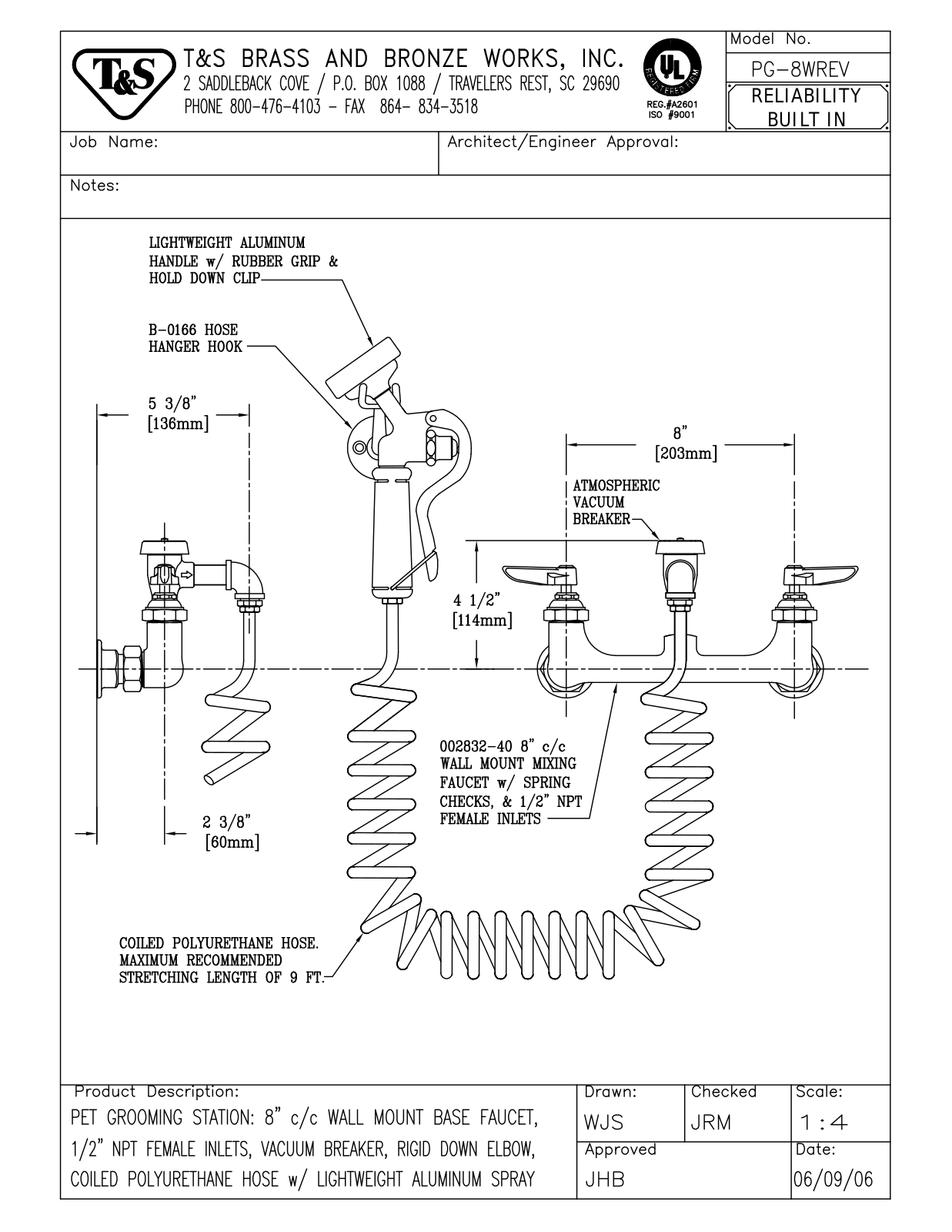 T & S Brass & Bronze Works PG-8WREV General Manual