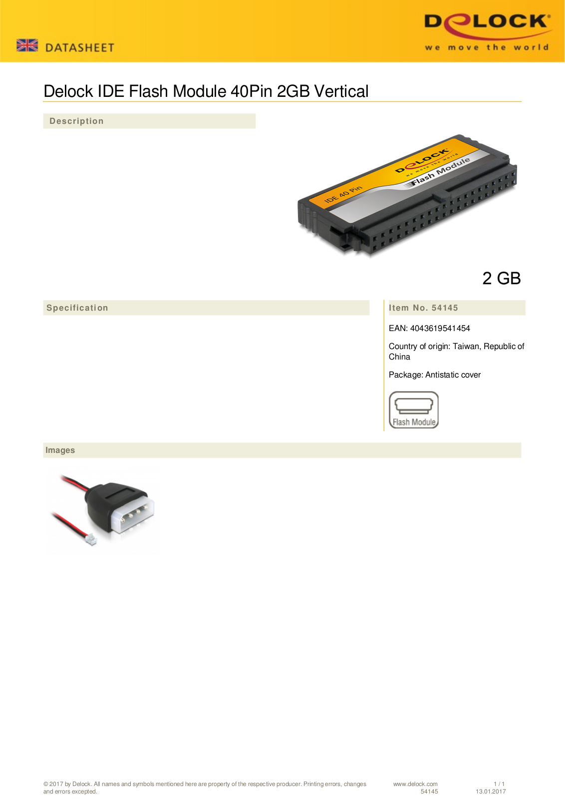 DeLOCK IDE 40-Pin vertikal 2GB, IDE User Manual